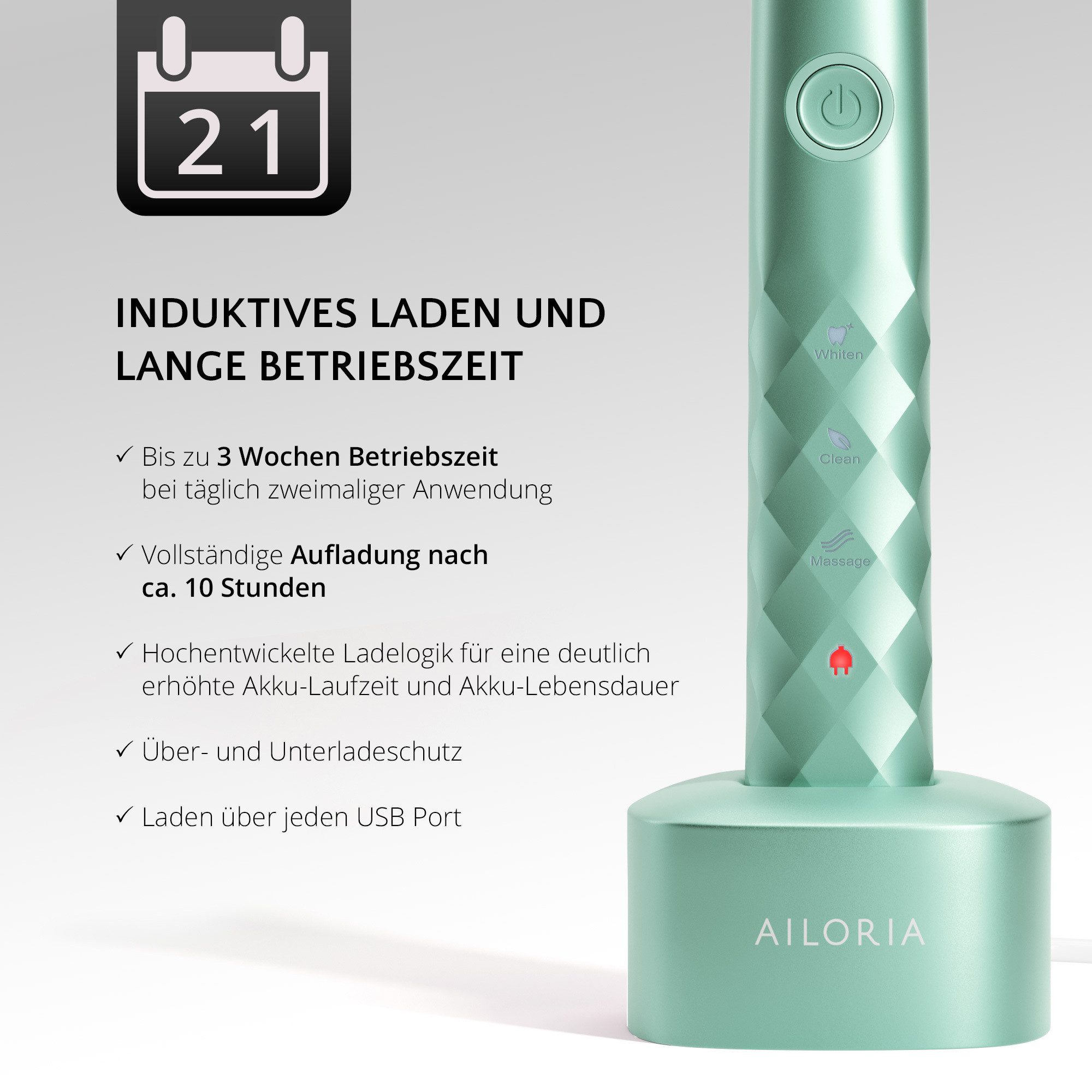 AILORIA Schallzahnbürste SHINE BRIGHT USB-SONIC TOOTHBRUSH Sommer-Edition, Aufsteckbürsten: 2 St., Dynamische Reinigungswirkung