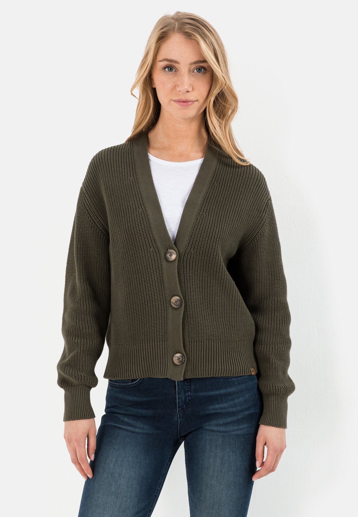 camel active Cardigan in Strickqualität Markenlabel