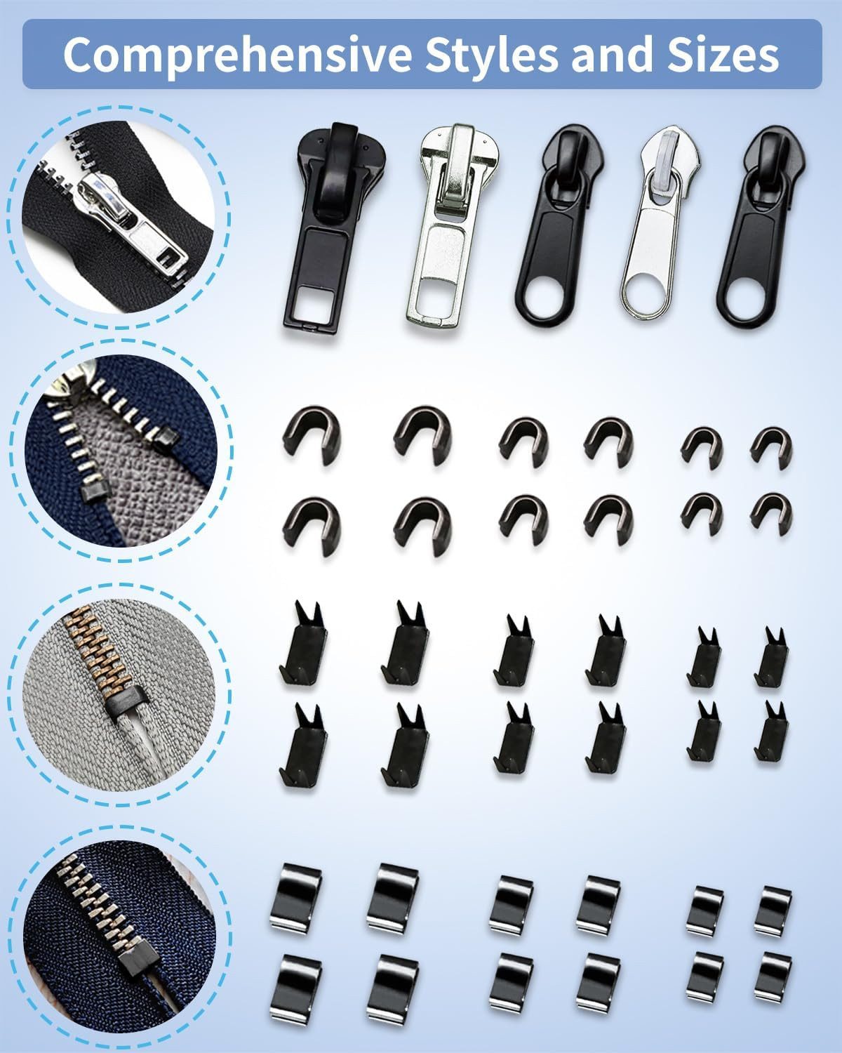 FELIXLEO Reißverschluss Reparaturset 159 Stück Reißverschluss Set 3 Größen3/5/8 Reißverschlussstiefel (1-tlg) – Bild 4 von 5