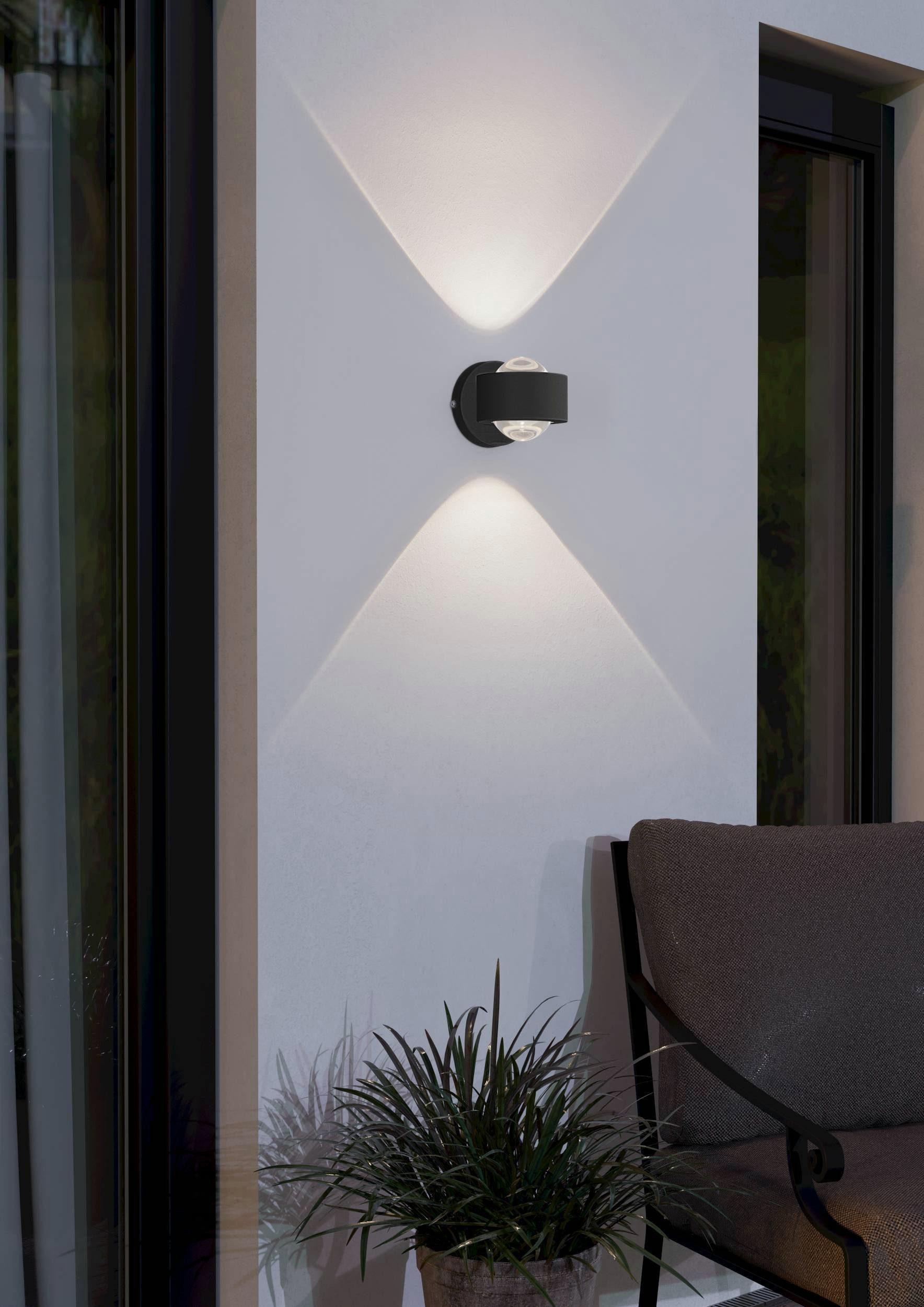 EGLO Wandleuchte Treviolo LED Außen Wandlampe, 2fach Wandleuchte, Aluminium-Guss, IP44, LED fest integriert, Warmweiß, Wand-/Deckenleuchte - L9 x H8,5 x AL12 cm - anthrazit - 2X2,2W inkl.