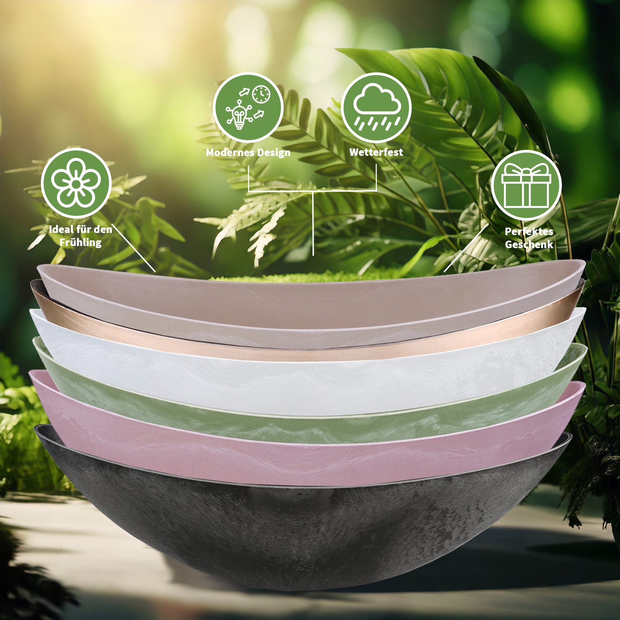 matches21 HOME & HOBBY Blumentopf Hohe Pflanzschale oval Vintage alt-rosa 24 x 14 cm wetterfest (1 St), Schiffchen Deko-Schale als Tischdeko Blumen-Schale Outdoor Garten-Deko