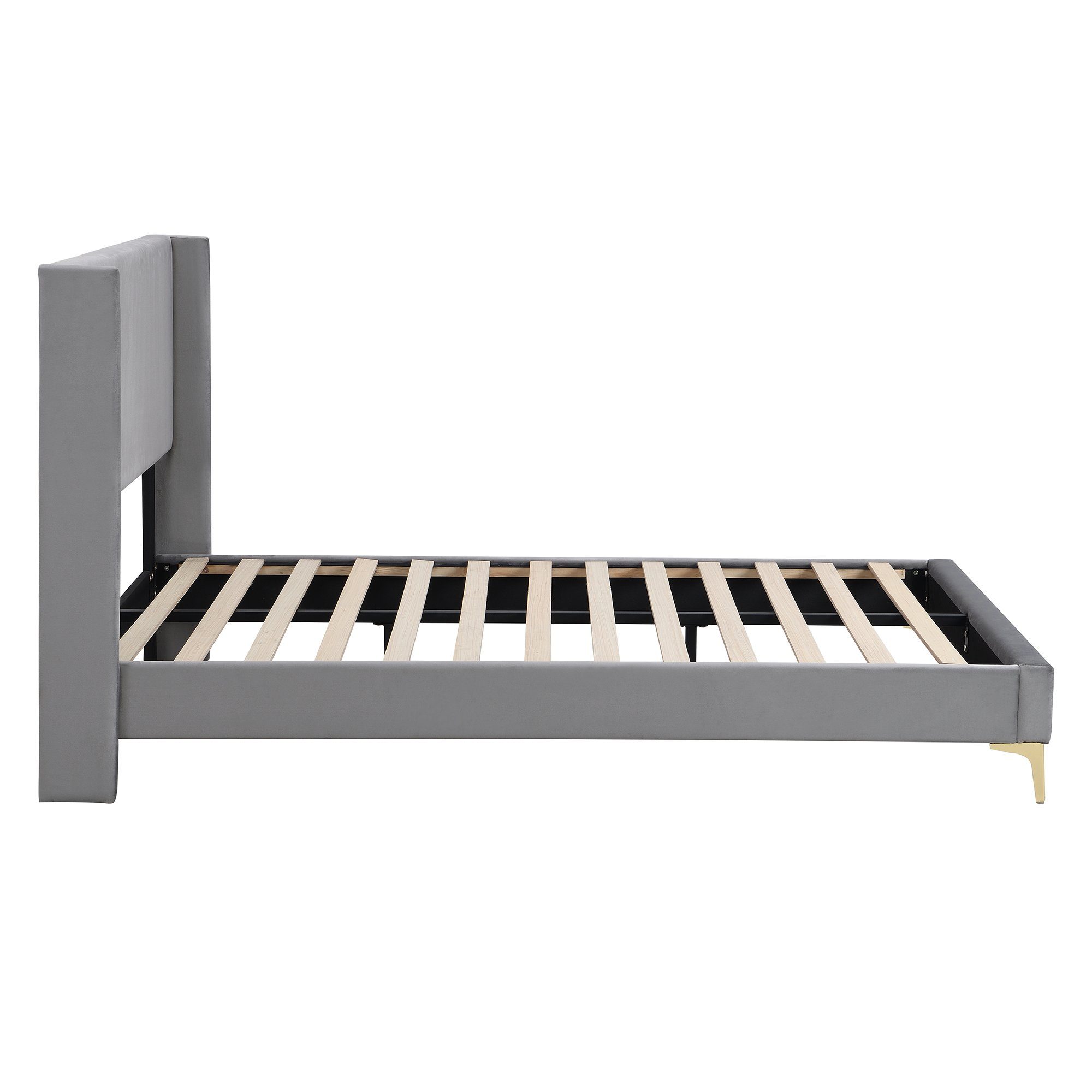 Polsterbett (Doppelbett 140x200 cm), mit Lattenrost, gepolstertes Kopfteil, Metallfüße, Bezug aus Samt