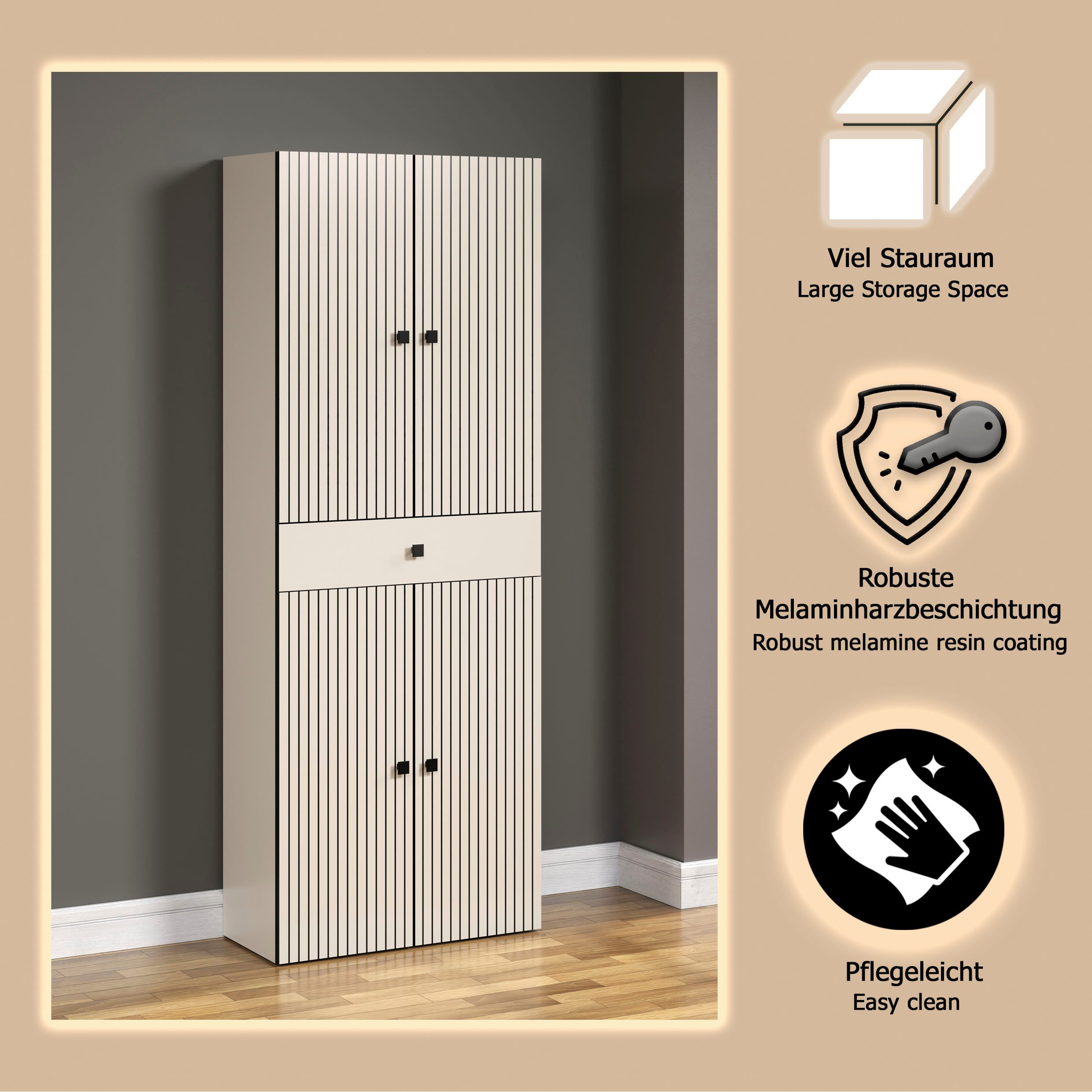 welltime Hochschrank Amrum Badezimmerschrank mit und ohne Schublade - (B/T/H) 40-70/31/186 cm – Bild 4 von 5