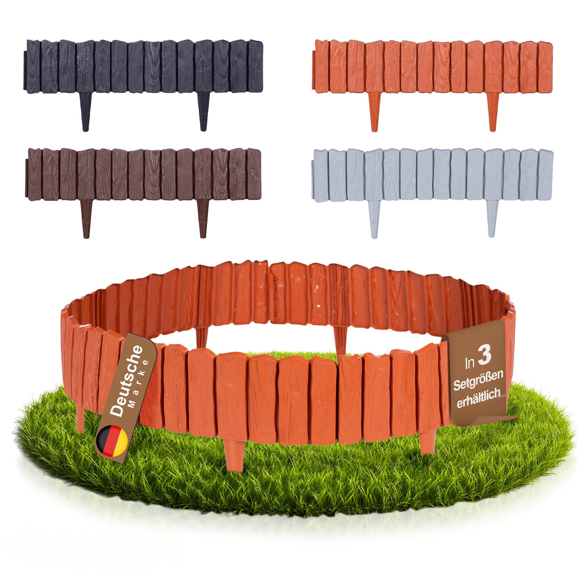 BooGardi Beetumrandung Rasenkante Kunststoff · Holzoptik · Beetbegrenzung in 4 Farben, LxH: 1140x12,5 cm, 20 Stück (11,40 m) Beeteinfassung · flexible Mähkante · Terrakotta, Palisade für Beet & Garten · Gartenzaun · Beetabgrenzung · Blumenbeet