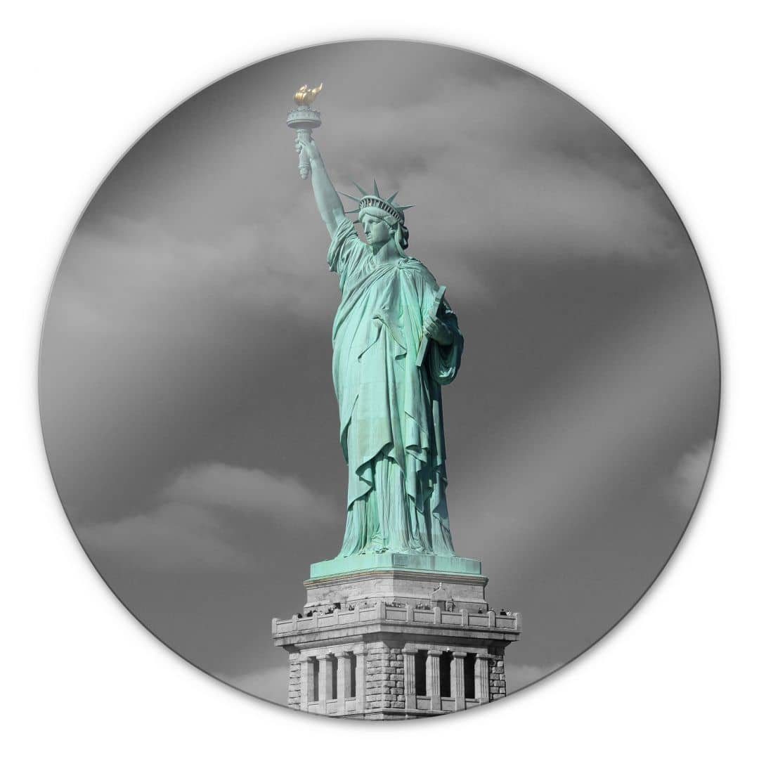 K&L Wall Art Gemälde Glas Wandbild Rund Glasbild Liberty Freiheitsstatue USA Amerika, Wandschutz Deko Bilder