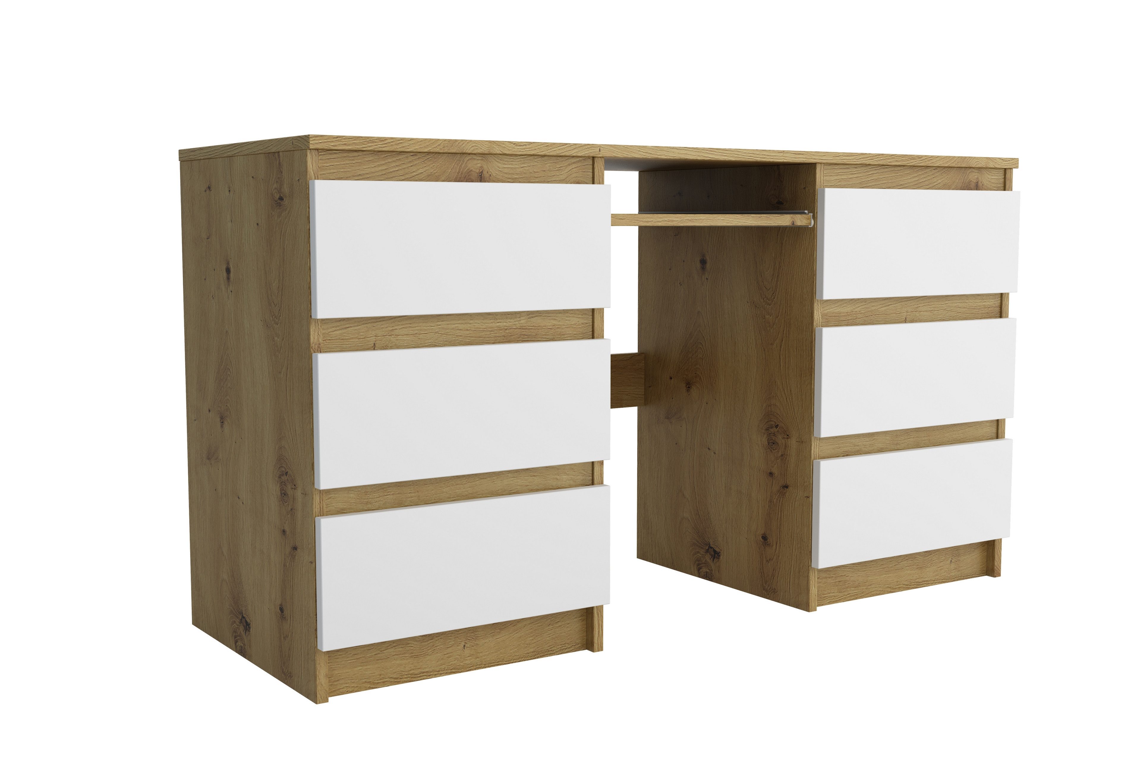 Masseno Schreibtisch ANGULO 130 x 75 cm mit 6 Schubladen Eiche Artisan