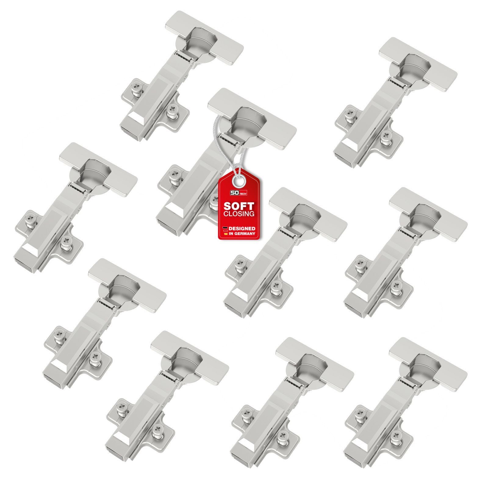 SO-TECH® Türbeschlag SMOOTH Topfband T52 Scharnier Eckanschlag Komplettset (10 St), 10er Set Standard gedämpft mit Kreuzplatte