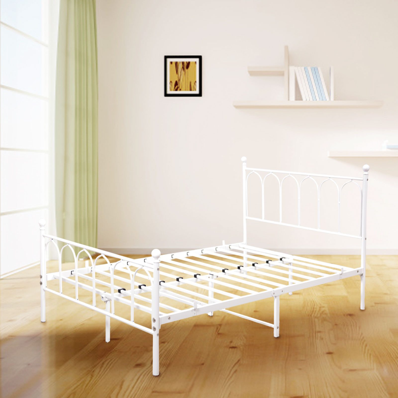 MODFU Metallbett Bettgestell 90x200 cm aus Metall mit Lattenrost, weiß (1-tlg., Robuster Stahlrahmen, 5 Füße & Antigeräuschstreifen– platzsparend), Ideal für Gäste- oder Jugendzimmer – ohne Matratze