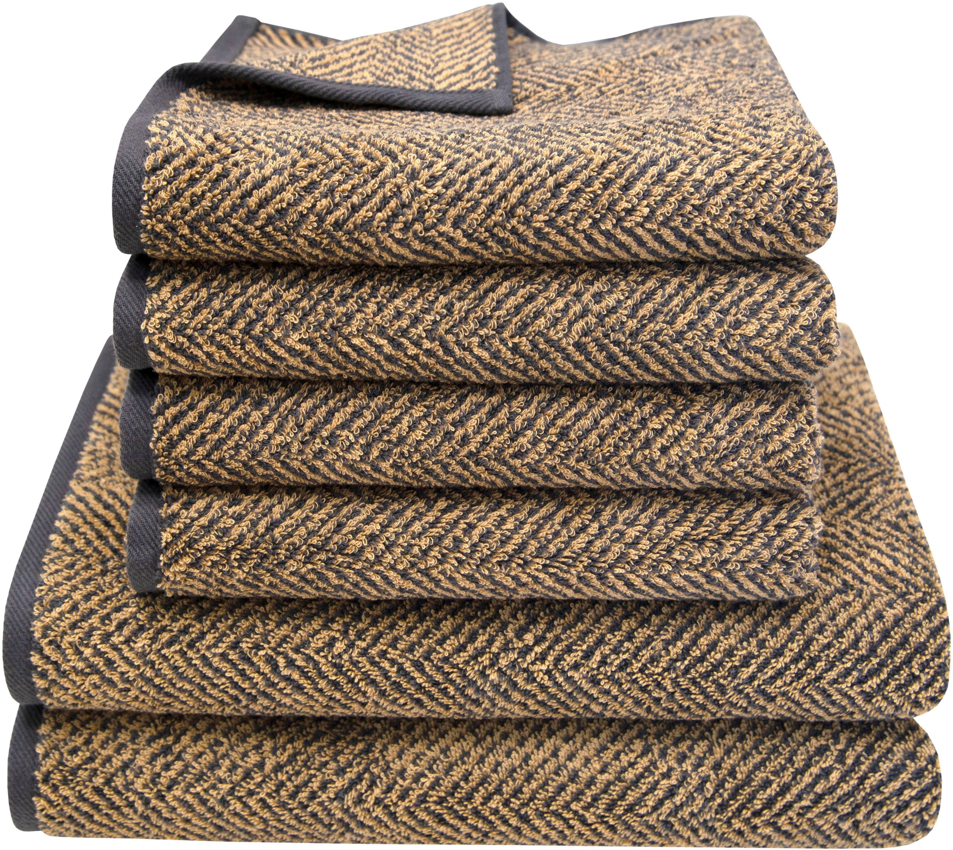 Dyckhoff Handtuch Set Golden Shades Herringbone, Walkfrottier (Set, 6-St), 4 Handtücher (50x100cm), 2 Duschtücher (70x140cm)