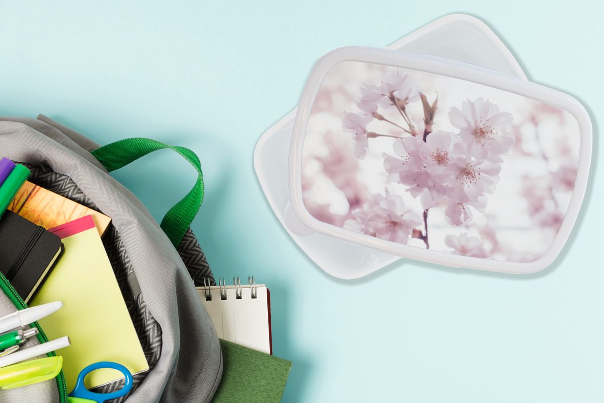 MuchoWow Lunchbox Blumen - - für Kinder und weiß Zweig für Kunststoff, (2-tlg), Erwachsene, Jungs Mädchen Brotbox Blüte, Brotdose, und