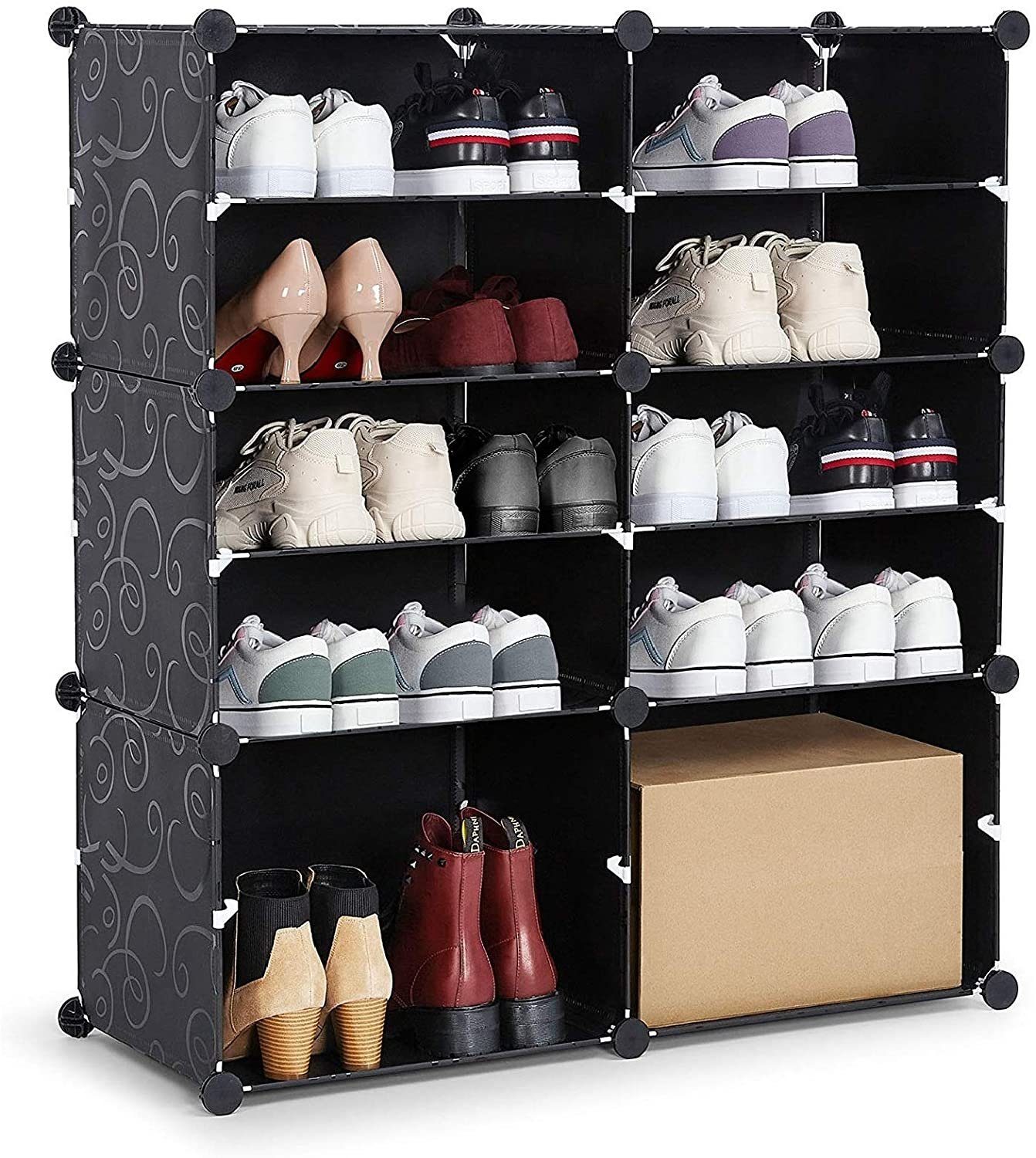 Meerveil Schuhschrank Kunststoff Schuhablage mit 6 Fächer und 2 Reihen schwarz