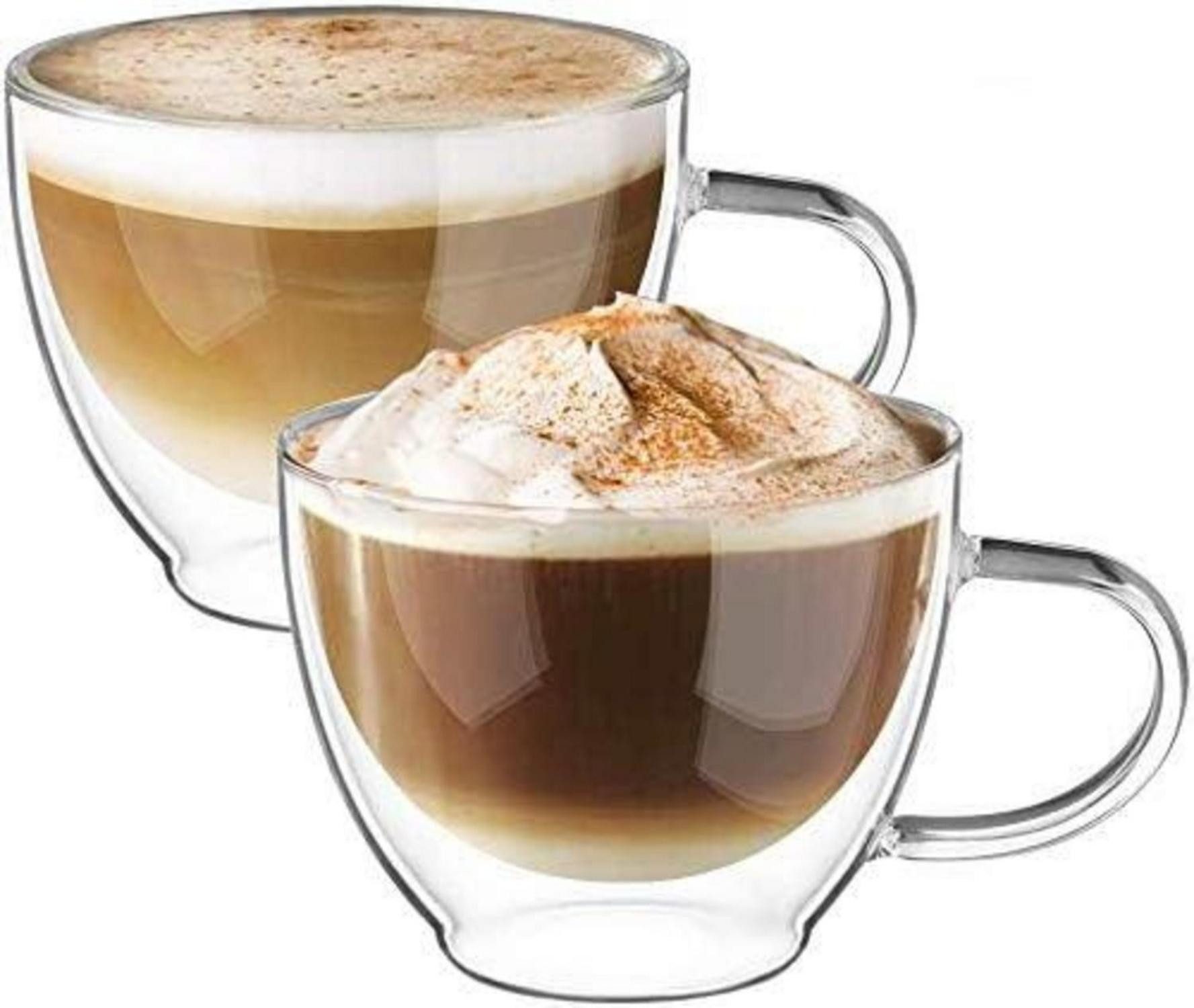 Thermotasse Doppelwandige Cappuccino Gläser Borosilikatglas 2er Set 350ml