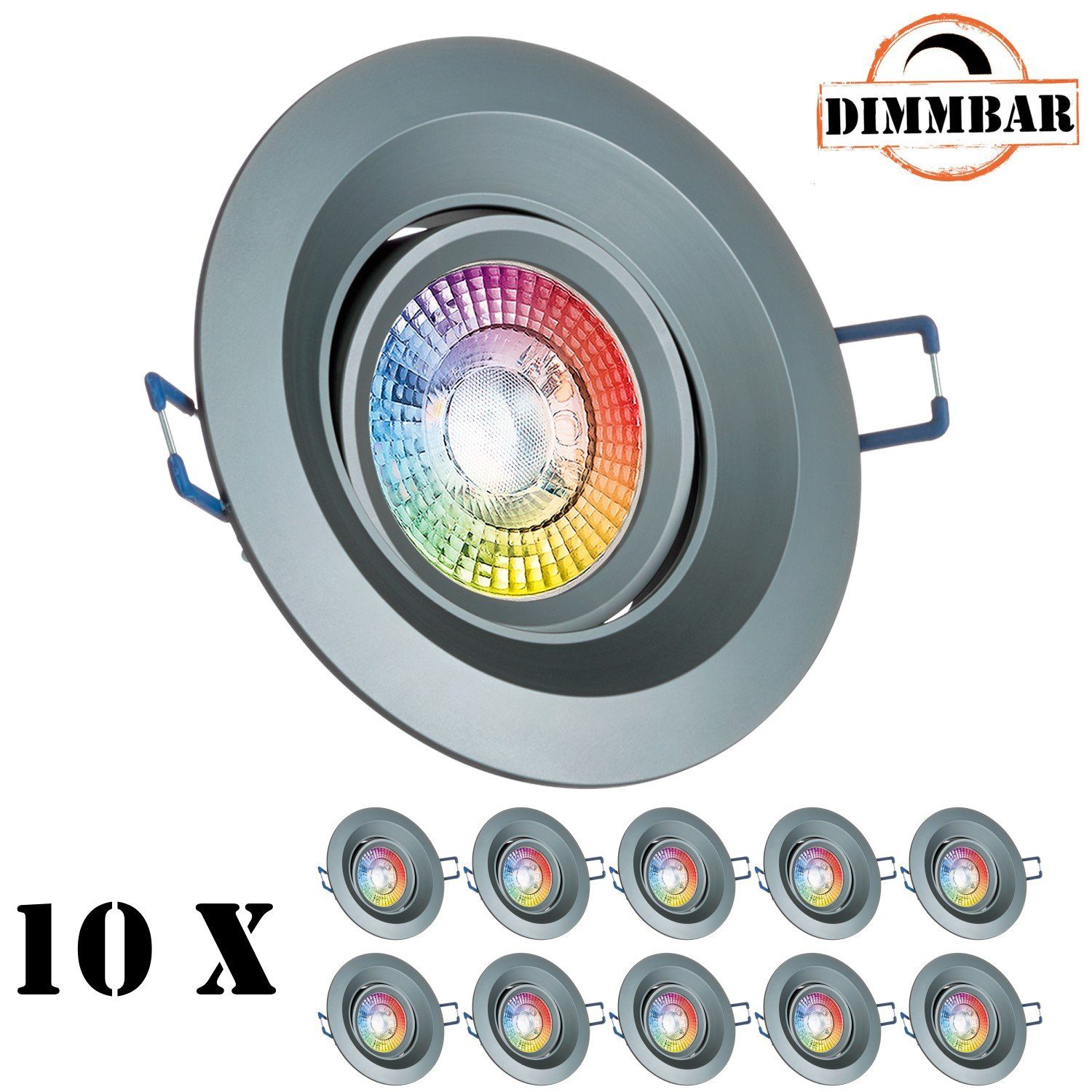 LEDANDO LED Einbaustrahler 10er RGB Einbaustrahler LED vo mit anthrazit Set 3W in extra flach LED