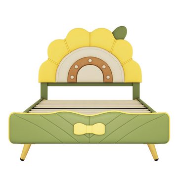 Welikera Kinderbett 90*200 cm Flachbett,Sonnenblumenform,Frischer Stil,Kinderbett, Gelb,Grün