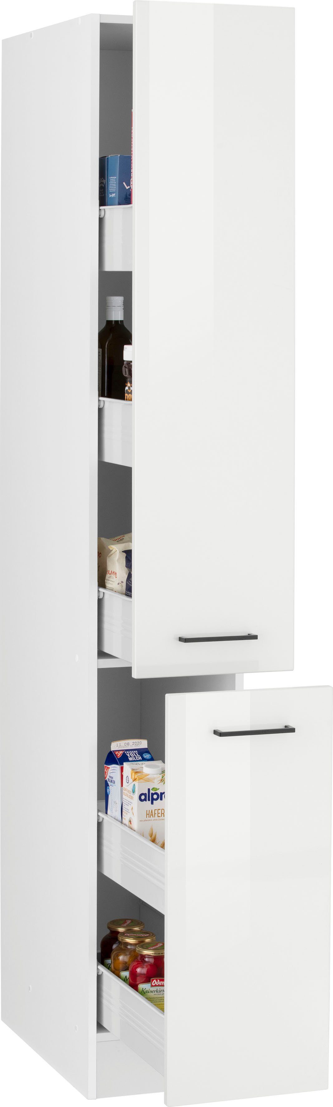 KOCHSTATION Apothekerschrank KS-Trier 30 cm breit, 200 cm hoch, mit 2 Auszügen und 5 Ablagen