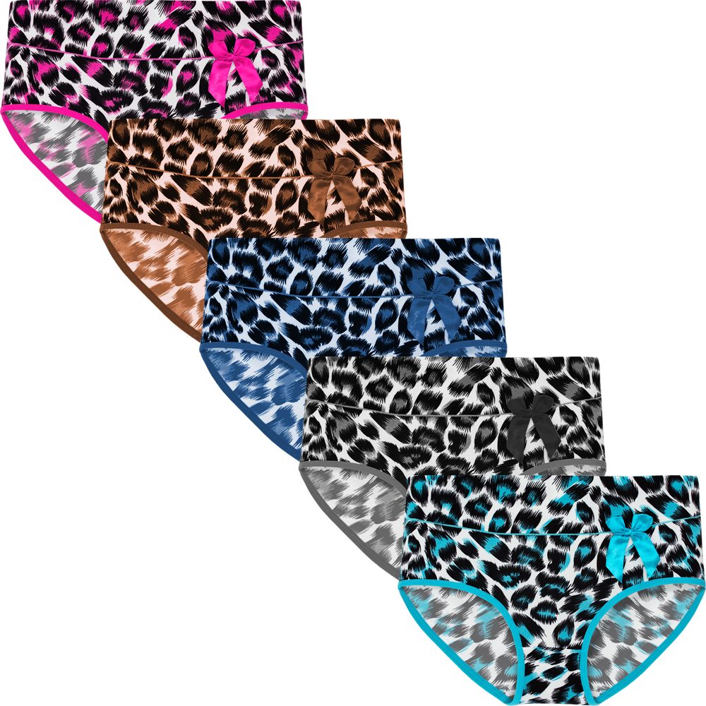 emeco Slip 5er Damen Slips Unterhosen Baumwolle Panty Unterwäsche 9093 Leopard Lo