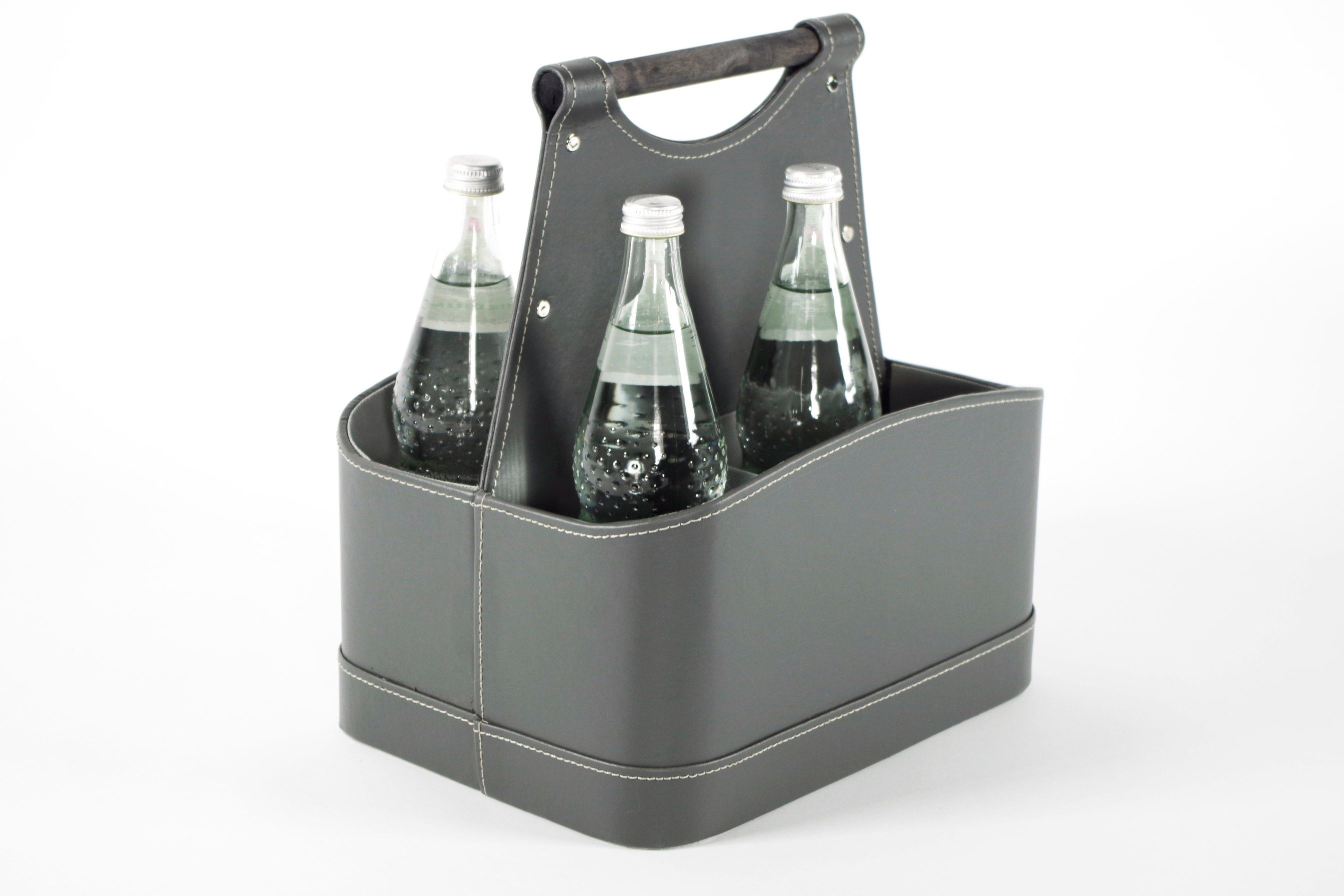Kobolo Flaschenkorb Flaschenträger 6 Flaschen aus Kunstleder - grau günstig online kaufen