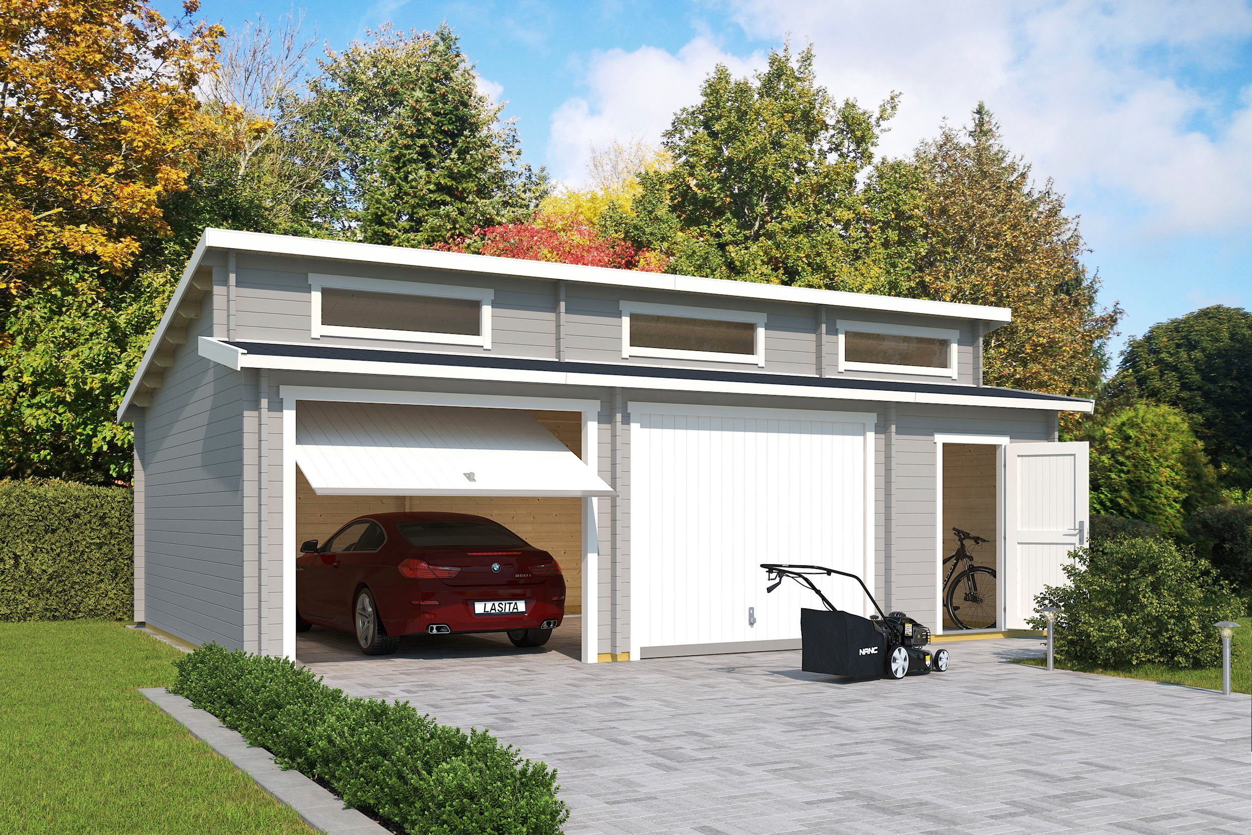 LASITA MAJA Garage Hawaii (Set, für 2 Fahrzeuge geeignet), Garage + 2 Schwingtoren
