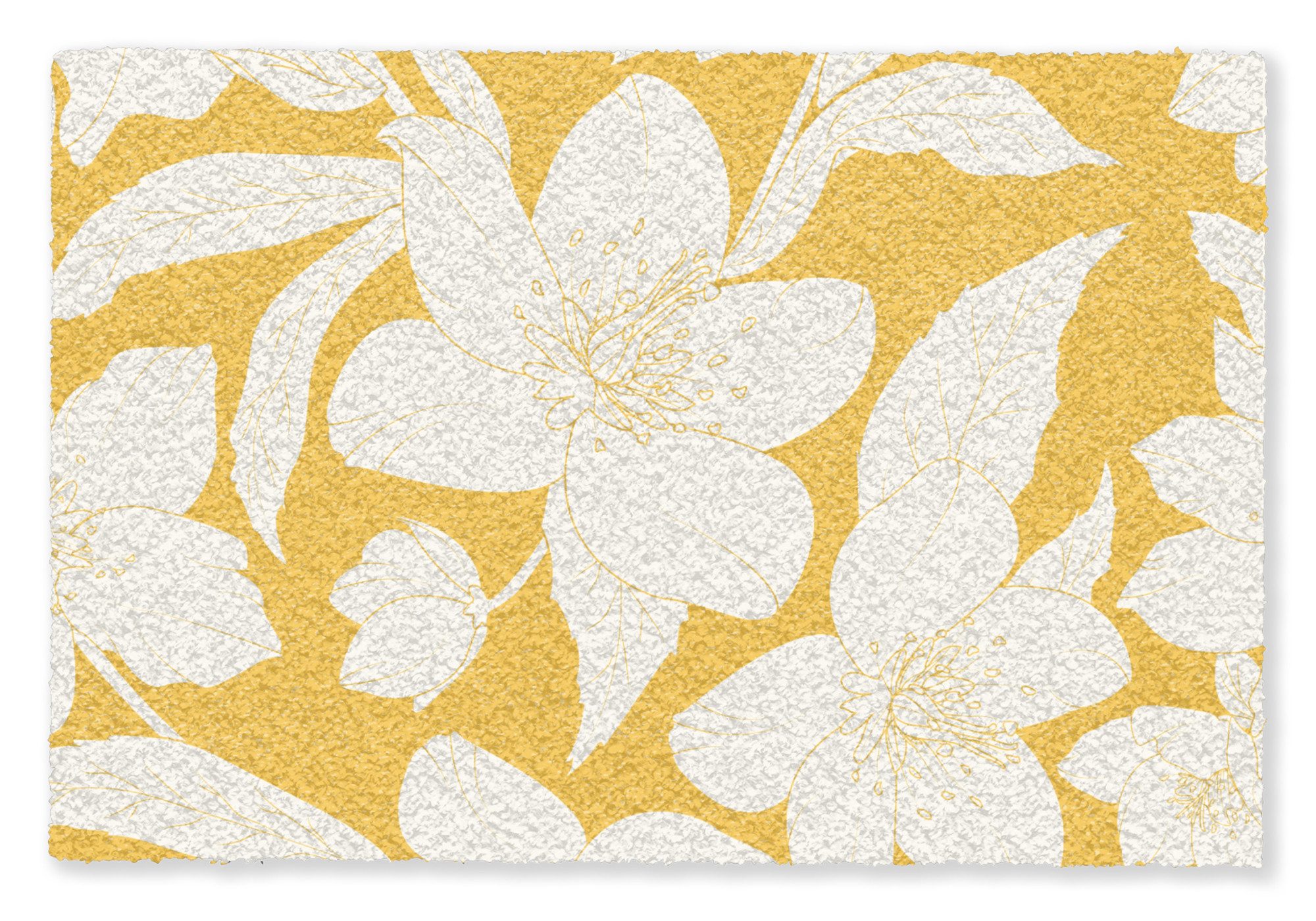 MuchoWow Fußmatte Blumen - Muster - Gelb - Weiß, Rechteckig, innen Schmutzfangmatte, Tür, Schmutzfänger Flur, Teppich 60x40 cm