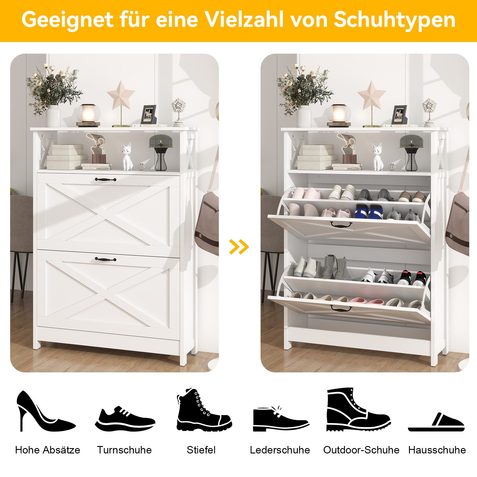 Puluomis Schuhschrank Schuhkipper 2 Klappen Schuhregal günstig online kaufen