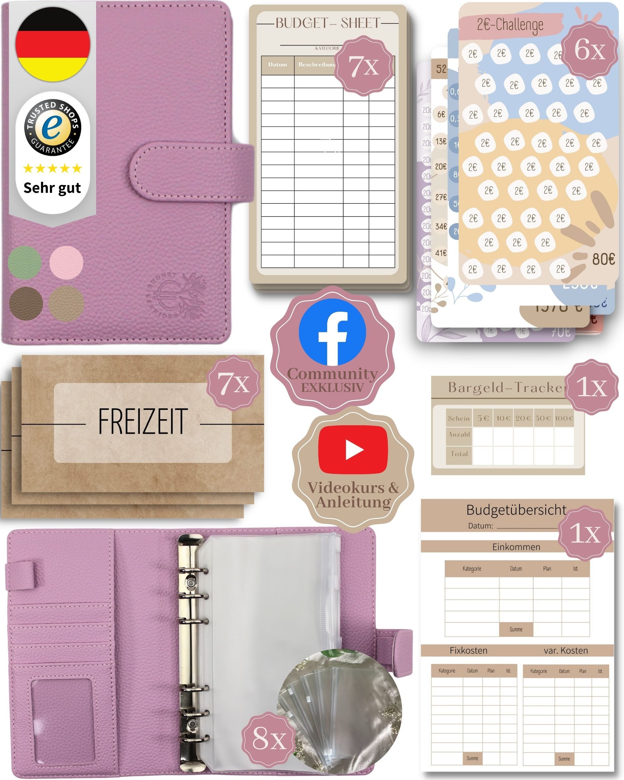 BeginnerBudget Ringbuchmappe Budgetplaner Starter-Set Sparbuch zum Geld Sparen + Spar-Challenges, Sparen mit Umschlagmethode + Anleitung - Ringbuch - Binder A6