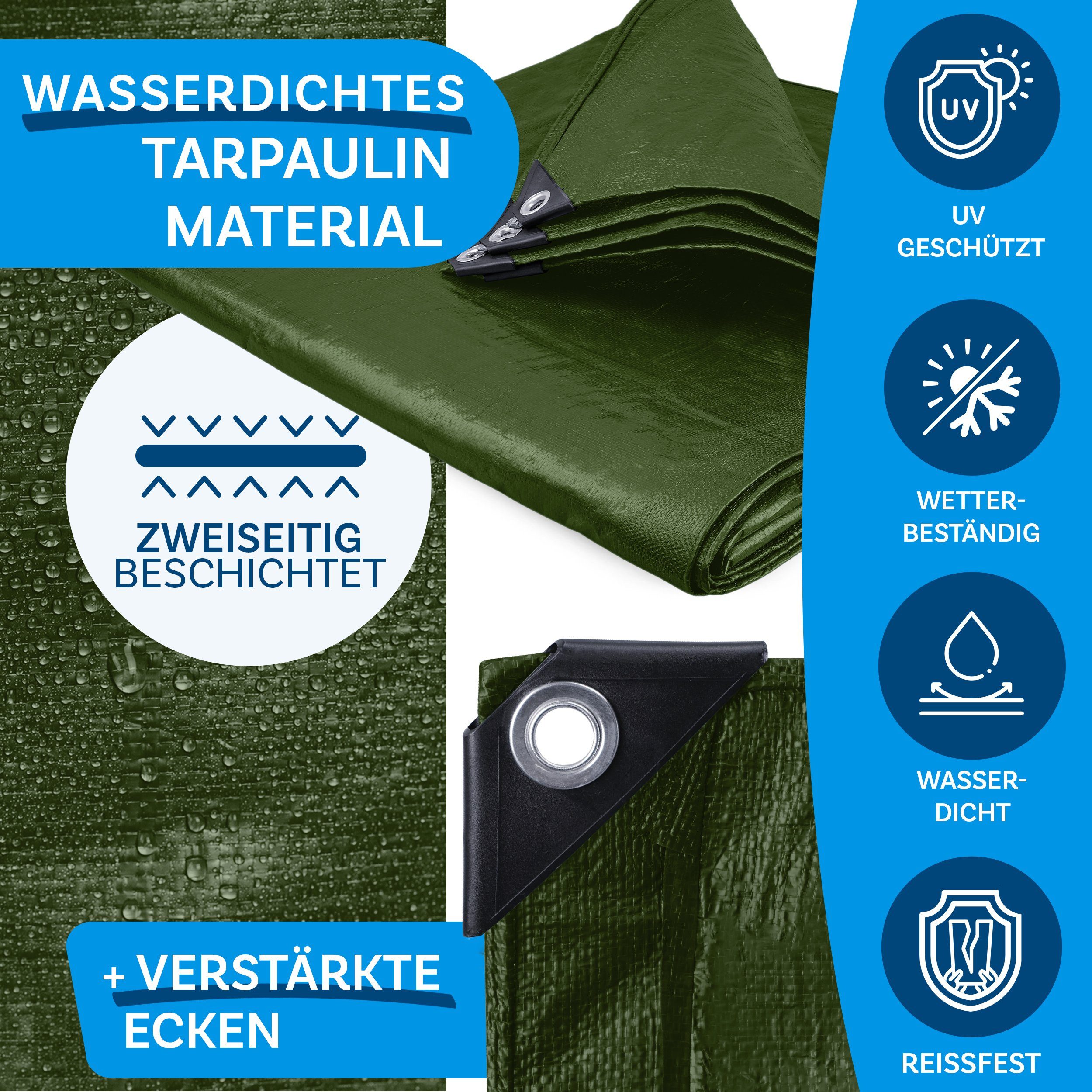 casa pura Schutzplane extra reißfest 140 g/m², Abdeckplane in mehreren Farben & Größen, Wasserdicht & Reißfest – Bild 2 von 5