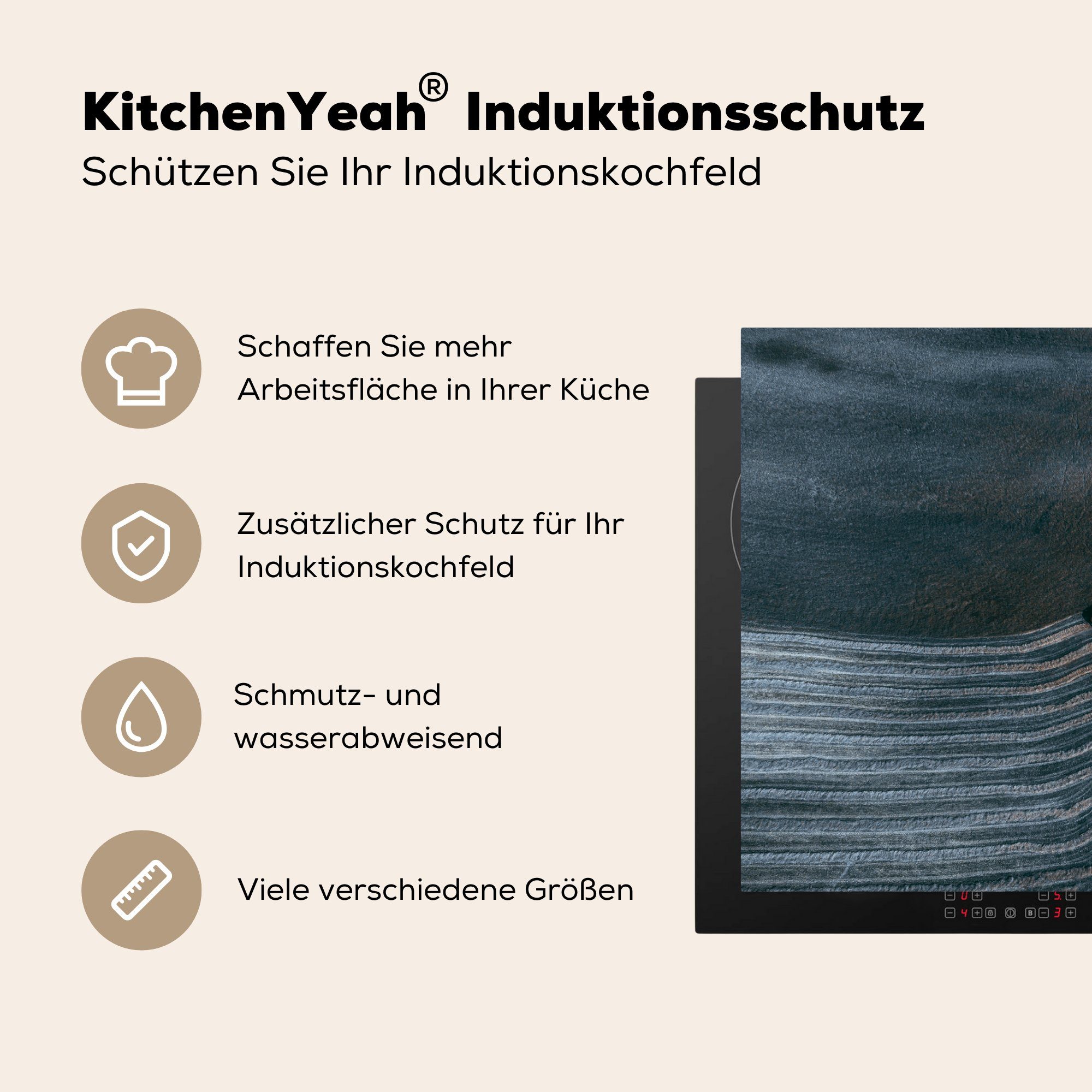 - tlg), Linie - 81x52 (1 küche, Ceranfeldabdeckung Traktor MuchoWow Schwarz, Schutz für Vinyl, Induktionskochfeld Herdblende-/Abdeckplatte cm, die