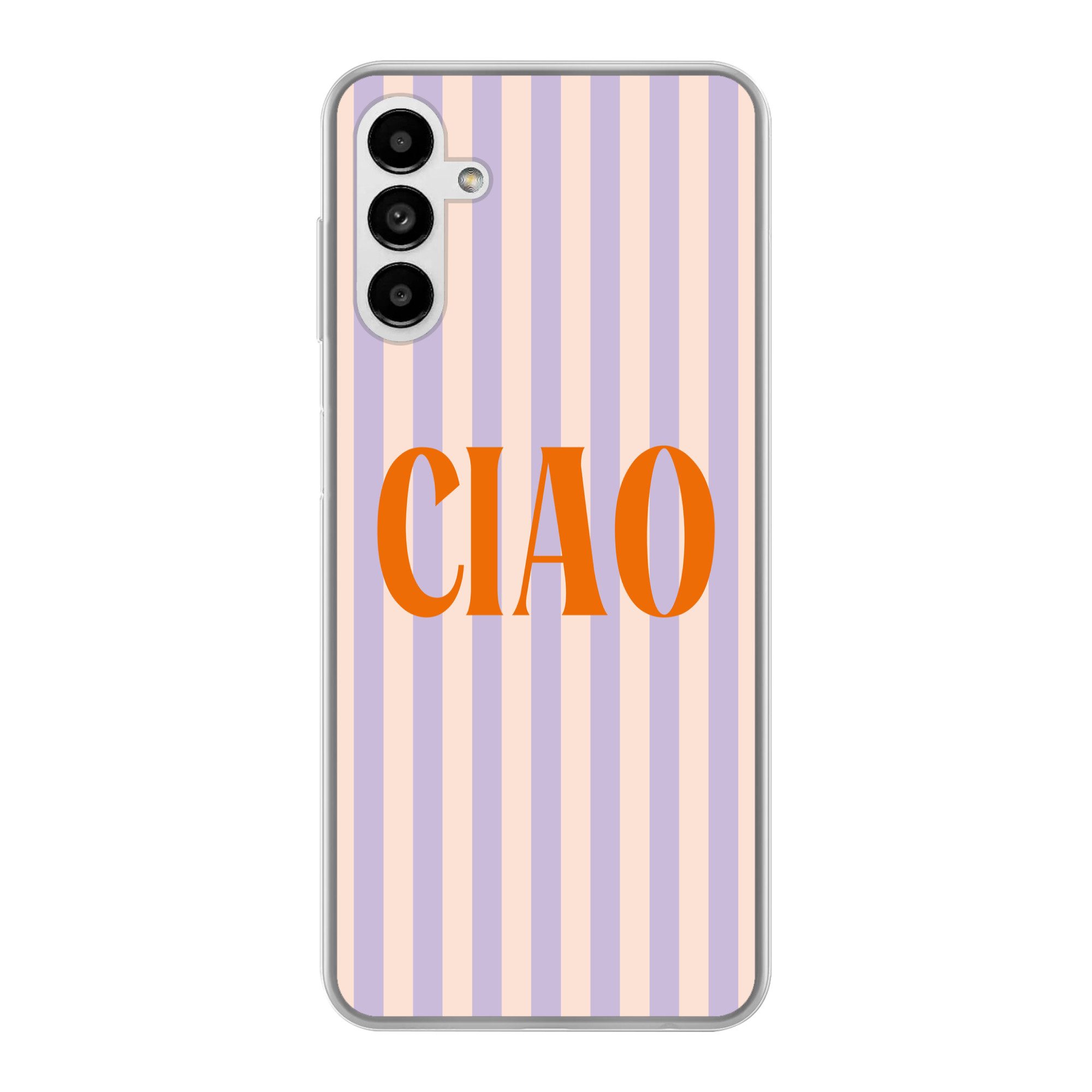MuchoWow Handyhülle für Samsung Galaxy A04s Ciao - Zitat - Pastell - Streifen, Handy Case, Silikon, Bumper Case Dünn