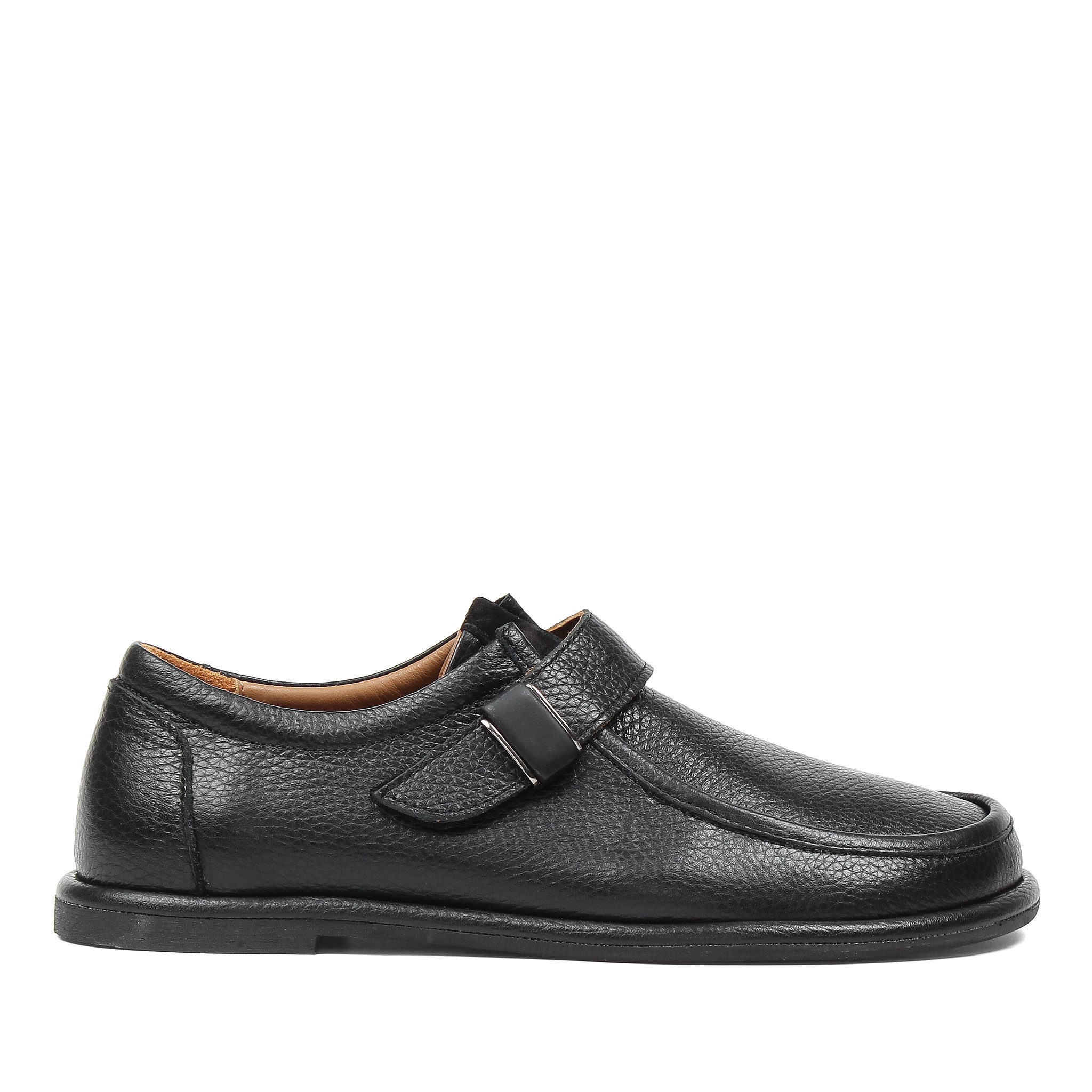 Celal Gültekin Klettverschluss Mokassin-Naht Slipper Flach Damen Slipper Narbenleder, Klettverschluss, Schwarz, 38