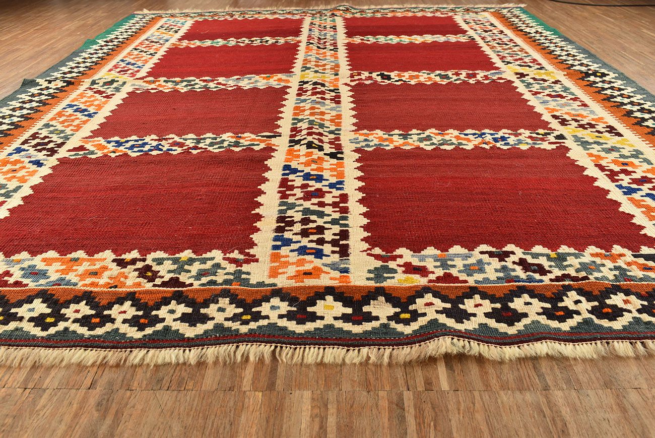 KUHFELL online & NOMAD Orientteppich Vintage Nomaden Teppich Kelim Fars 215 x 154 cm Rot, Handgewebt, 100% Wolle, pflanzliche Farben