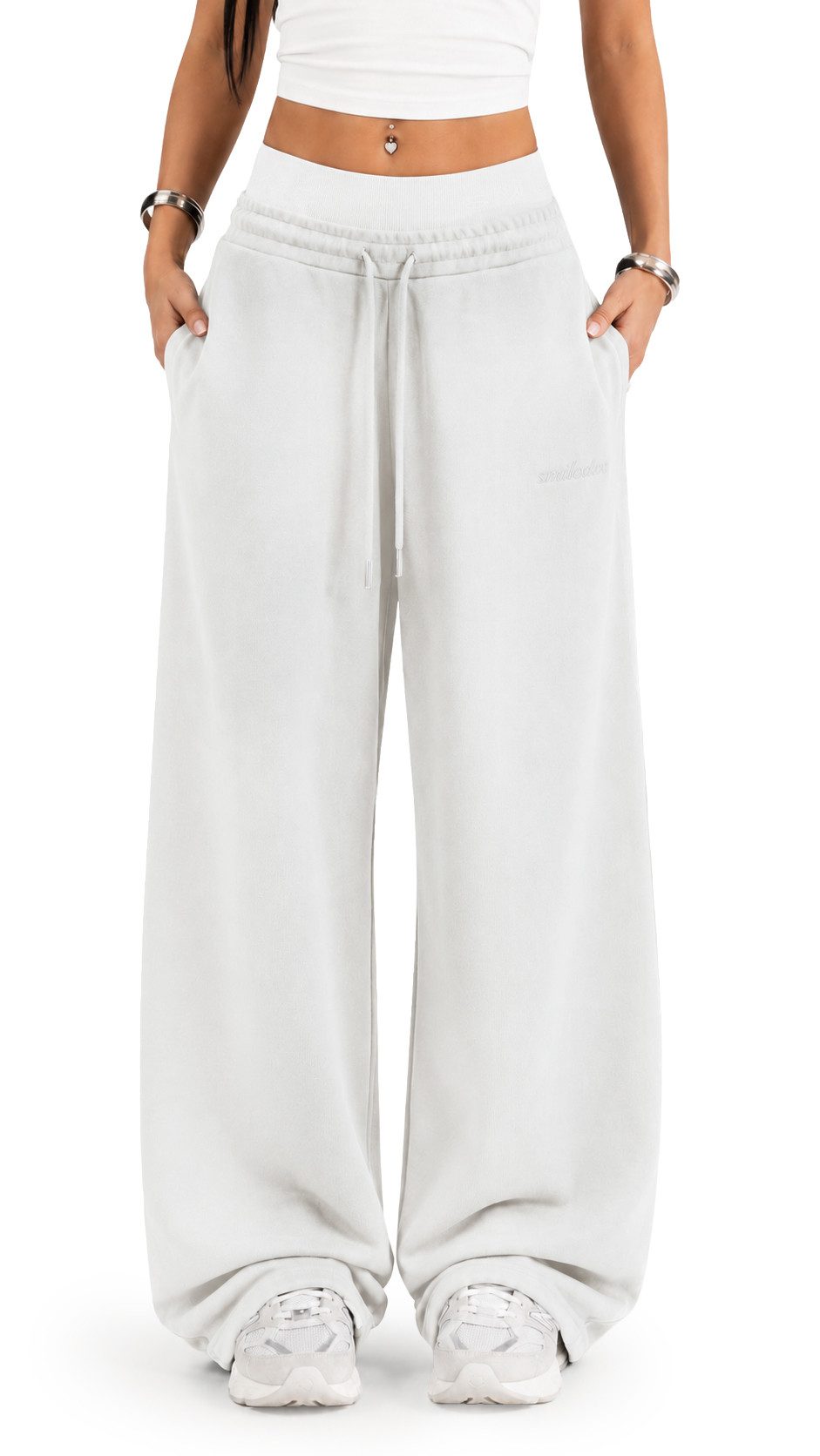 Smilodox Jogginghose Yelin, Trainingshose Damen Oversized Fit Wide-Leg mit Tunnelzug Elastischer Bund, Kordelzug, Weites Bein, Dezentes Logo, Freizeit