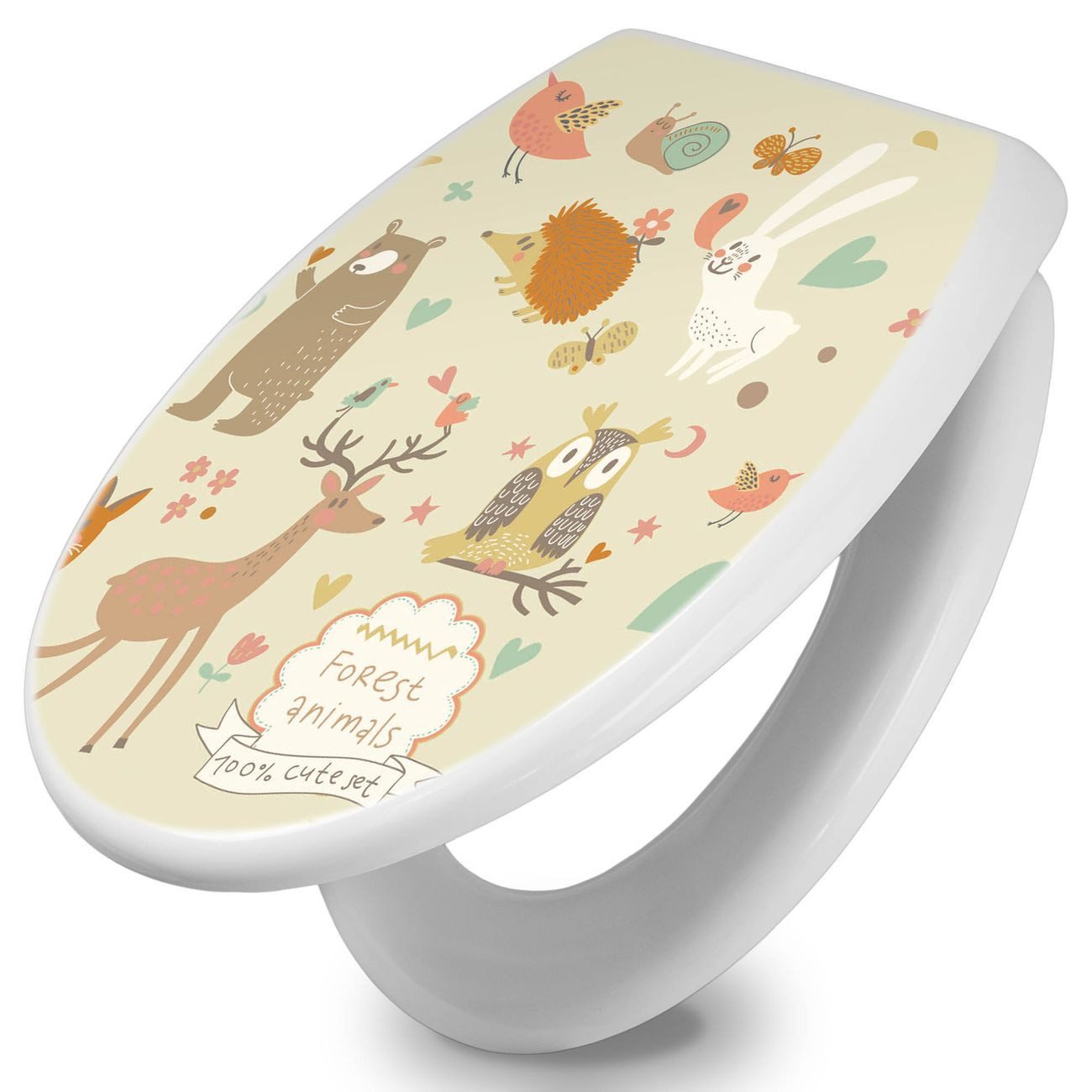 banjado WC-Sitz mit Absenkautomatik Motiv Waldtiere (umweltfreundliches Material, integrierte Scharniere), 44,5 x 37 x 5 cm