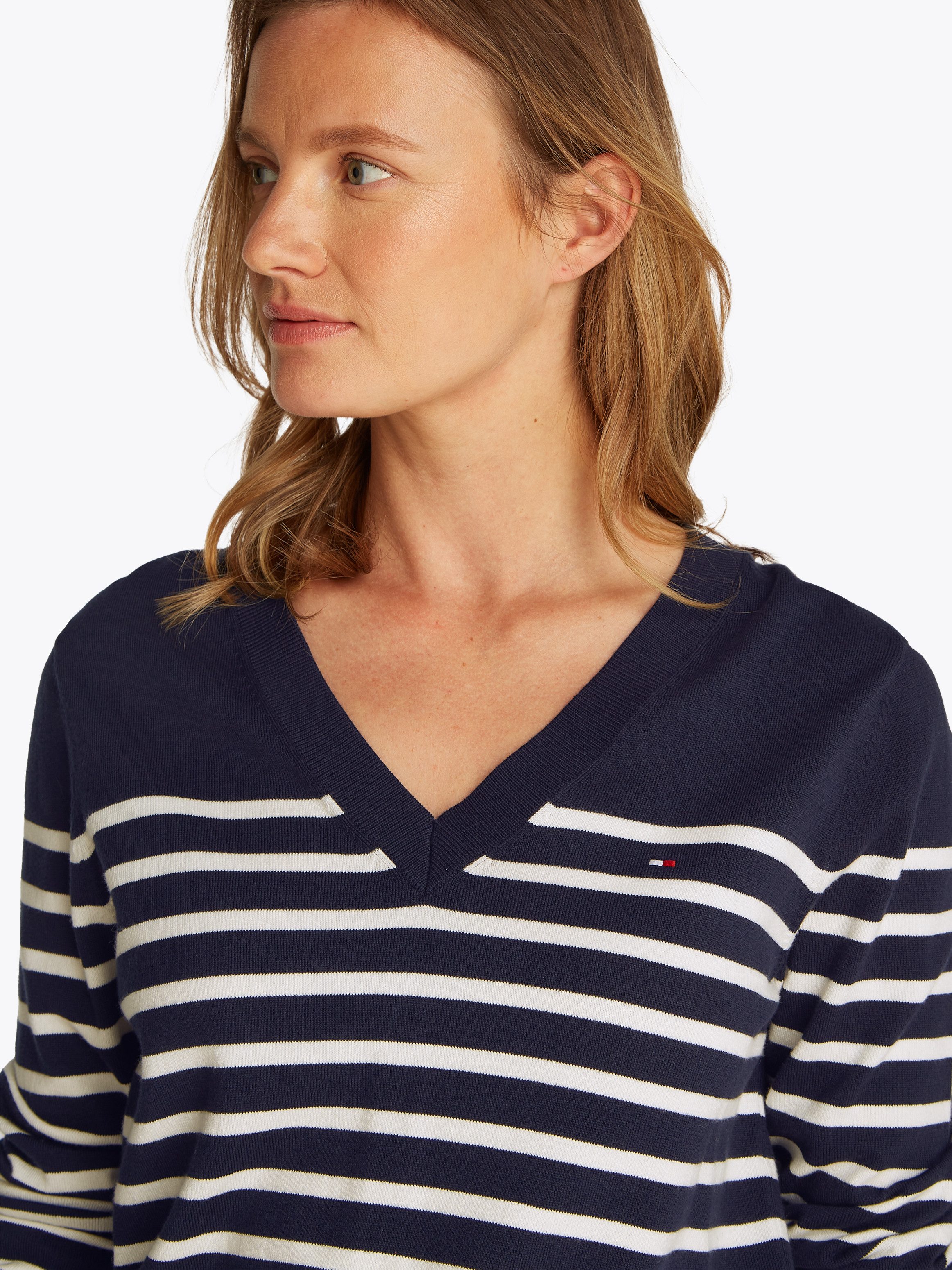 Tommy Hilfiger V-Ausschnitt-Pullover CO JERSEY STITCH V-NK SWEATER mit V-Au günstig online kaufen