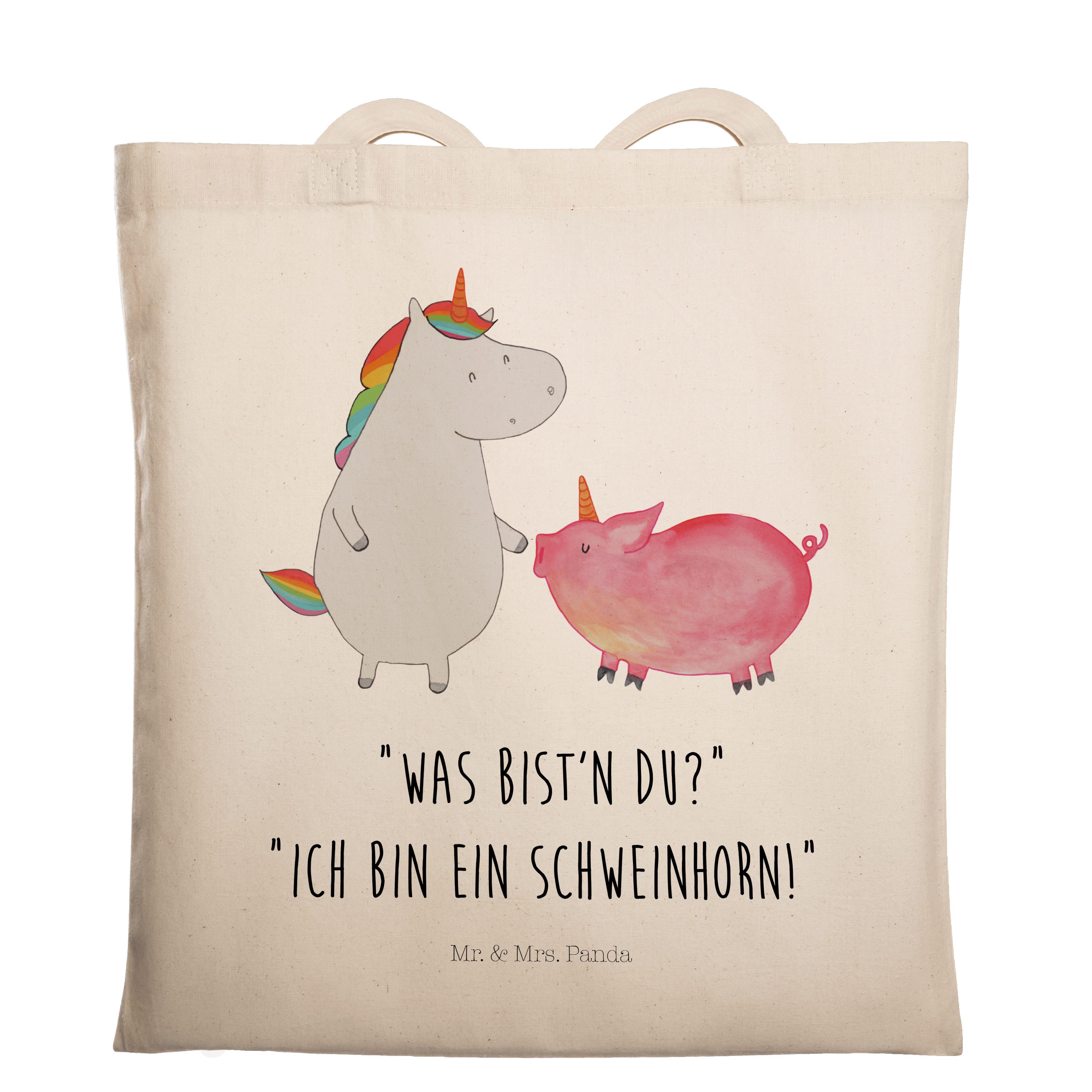 Mr. & Mrs. Panda Tragetasche Einhorn + Schweinhorn - Transparent - Geschenk, Einhörner, Unicorn, J (1-tlg)