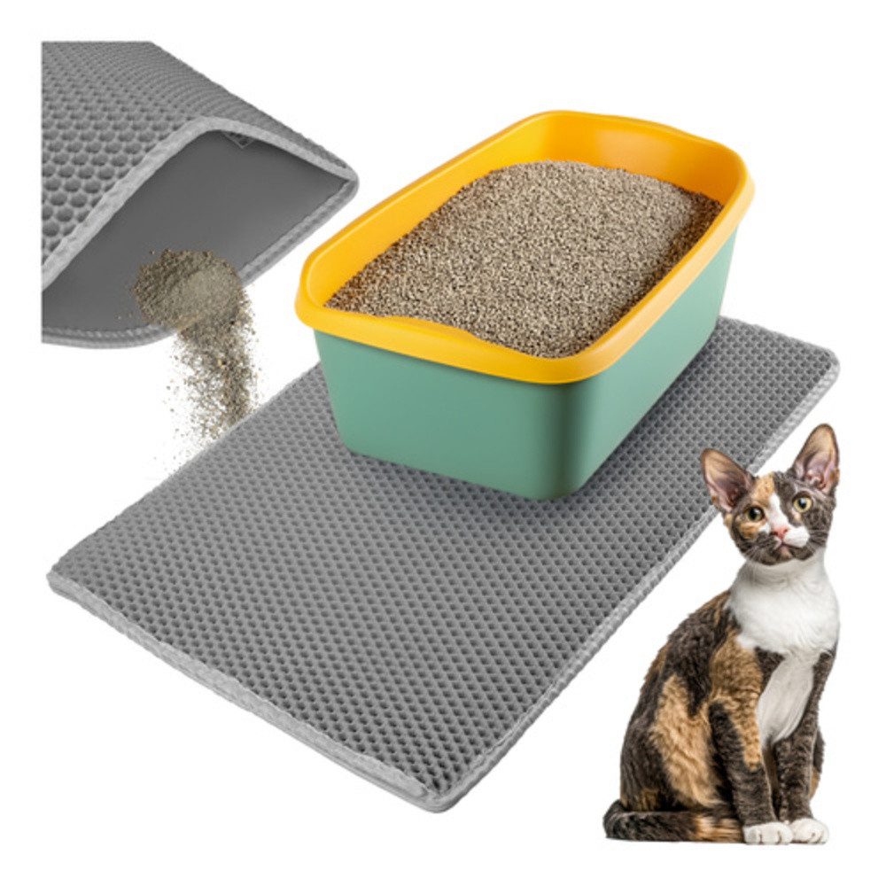 Purlov Katzentoilette Katzenstreumatte Vorlegematte Auffangmatte, doppellagig, wasserdicht, rutschfest, Wabenstruktur