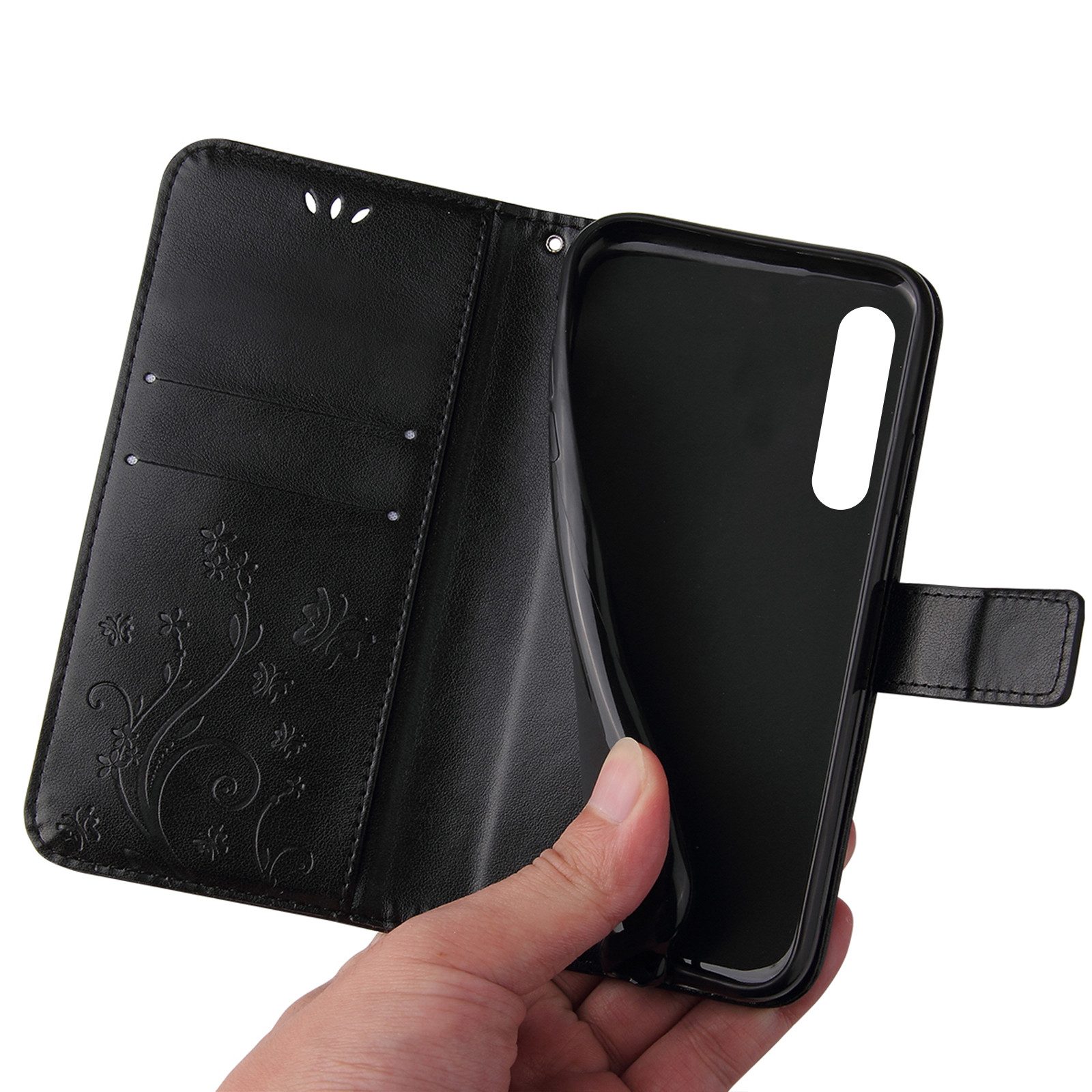 Tec-Expert Handyhülle Cover Tasche Hülle für Samsung Galaxy A70 6,7 Zoll, Klapphülle Case mit Kartenfach Fliphülle aufstellbar, Motiv Blumen