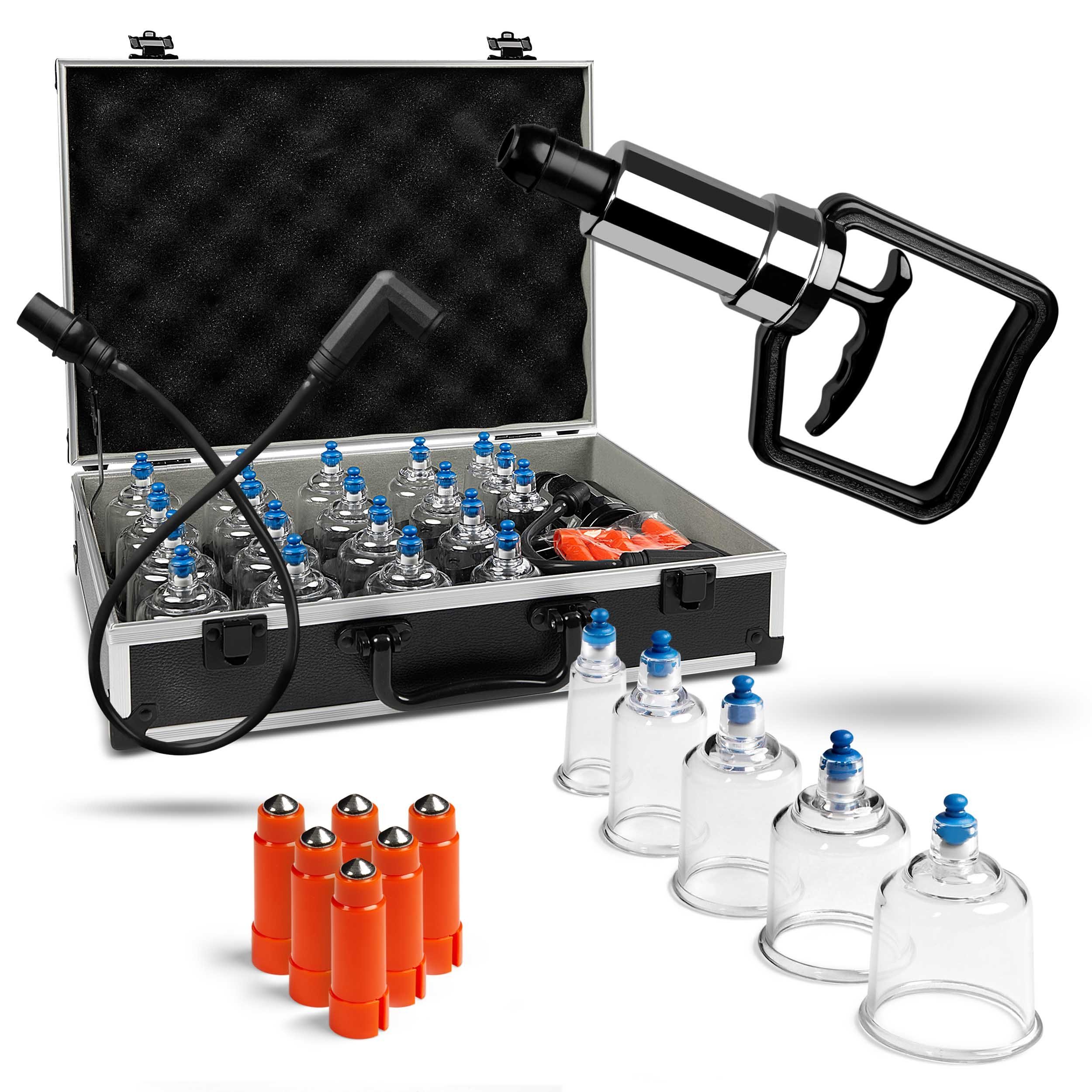 pulox Vakuum-Massager Schröpfgläser Koffer Set mit Vakuumpumpe - 19 Cuppings