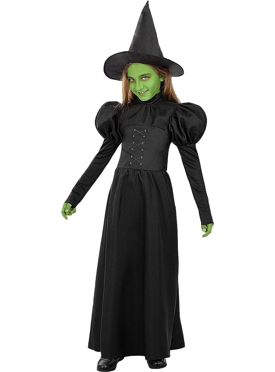 Funidelia Hexen-Kostüm Der Zauberer von Oz – Böse Hexe des Westens Kostüm, Wicked: Bodenlanges Kleid und spitzer Hexenhut