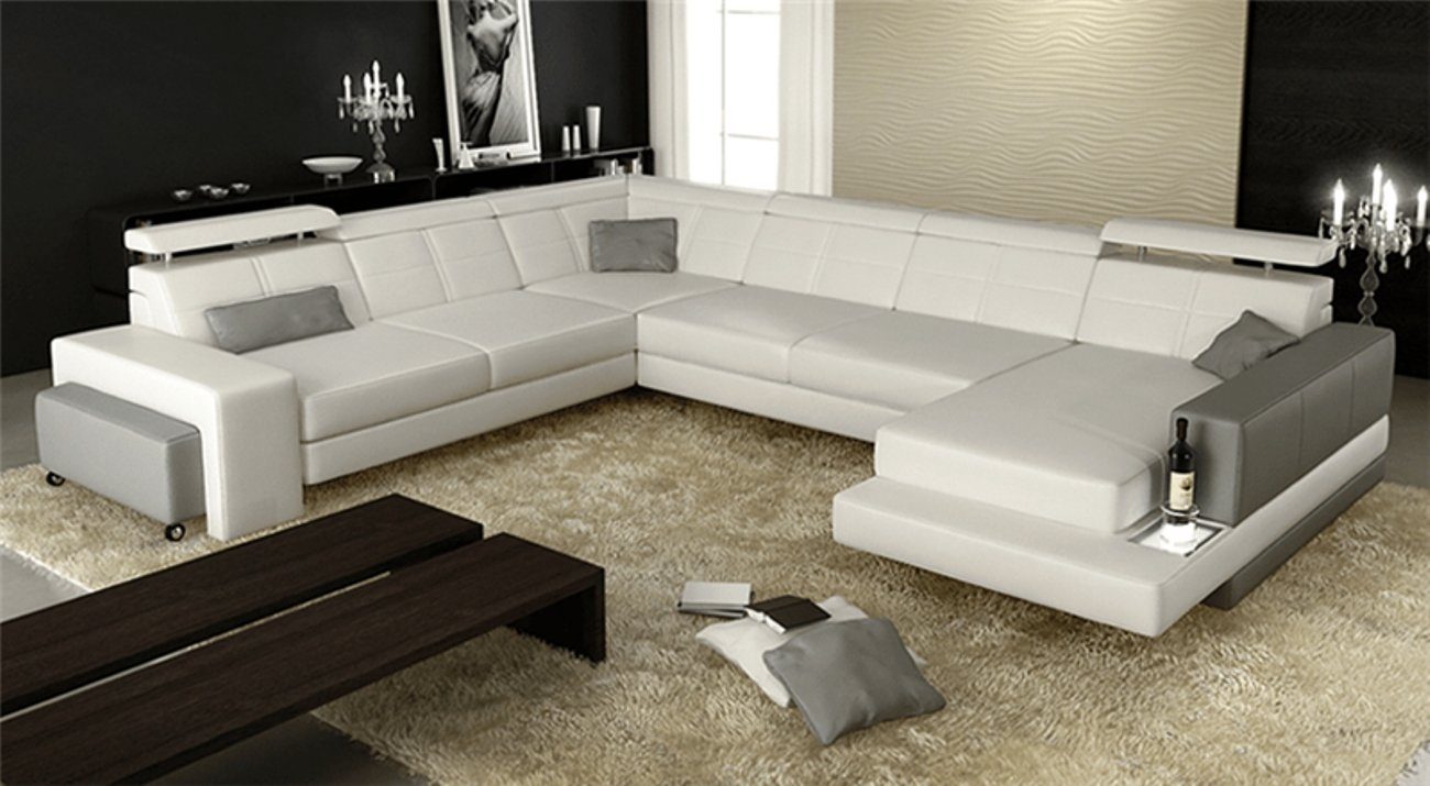 JVmoebel Ecksofa, Design Couch Luxus Couchen Leder Sofa Sitz Eck Garnitur Polster Silber