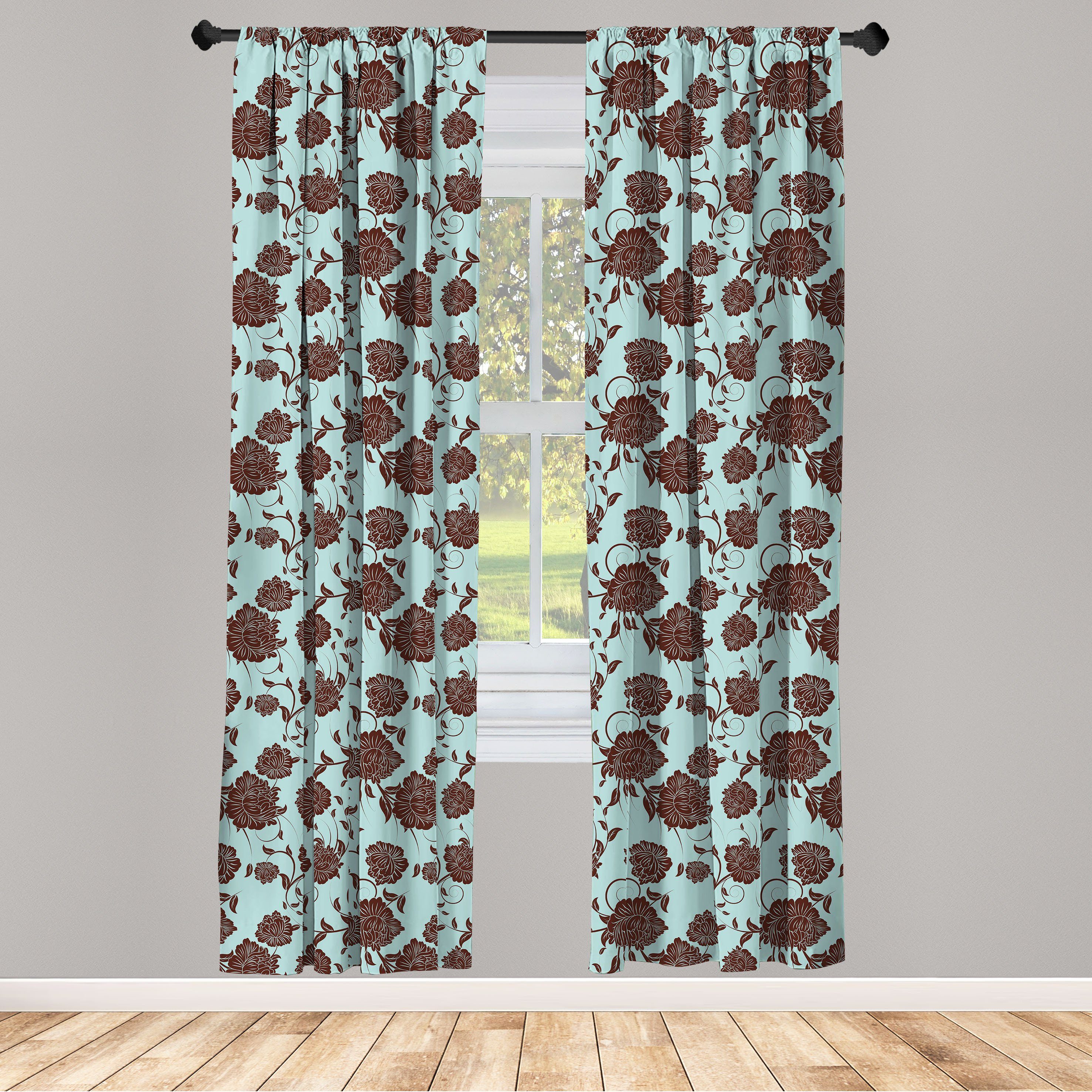 Gardine Vorhang für Wohnzimmer Schlafzimmer Dekor, Abakuhaus, Microfaser, Blumen Blumen-Verzierungen Retro