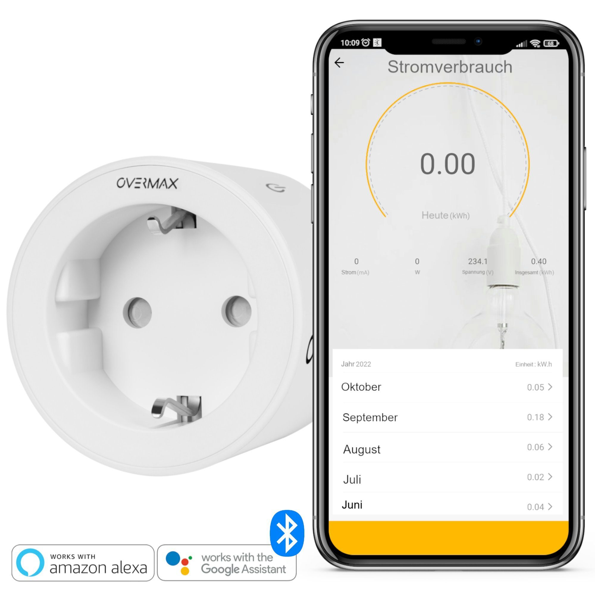 Overmax Steckdose FLOW CONTROL, Set, 1-St., Die intelligente Steckdose, Betriebszeitplan WiFi misst Energieverbrauch