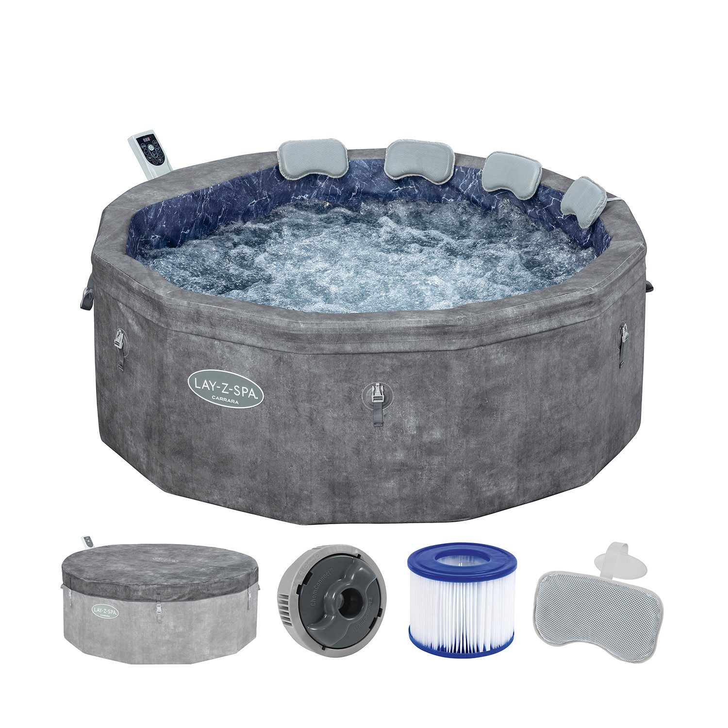 Bestway Whirlpool LAY-Z-SPA Carrara AirJet, (Packung, mit App-Steuerung), Isolierend und energiesparend