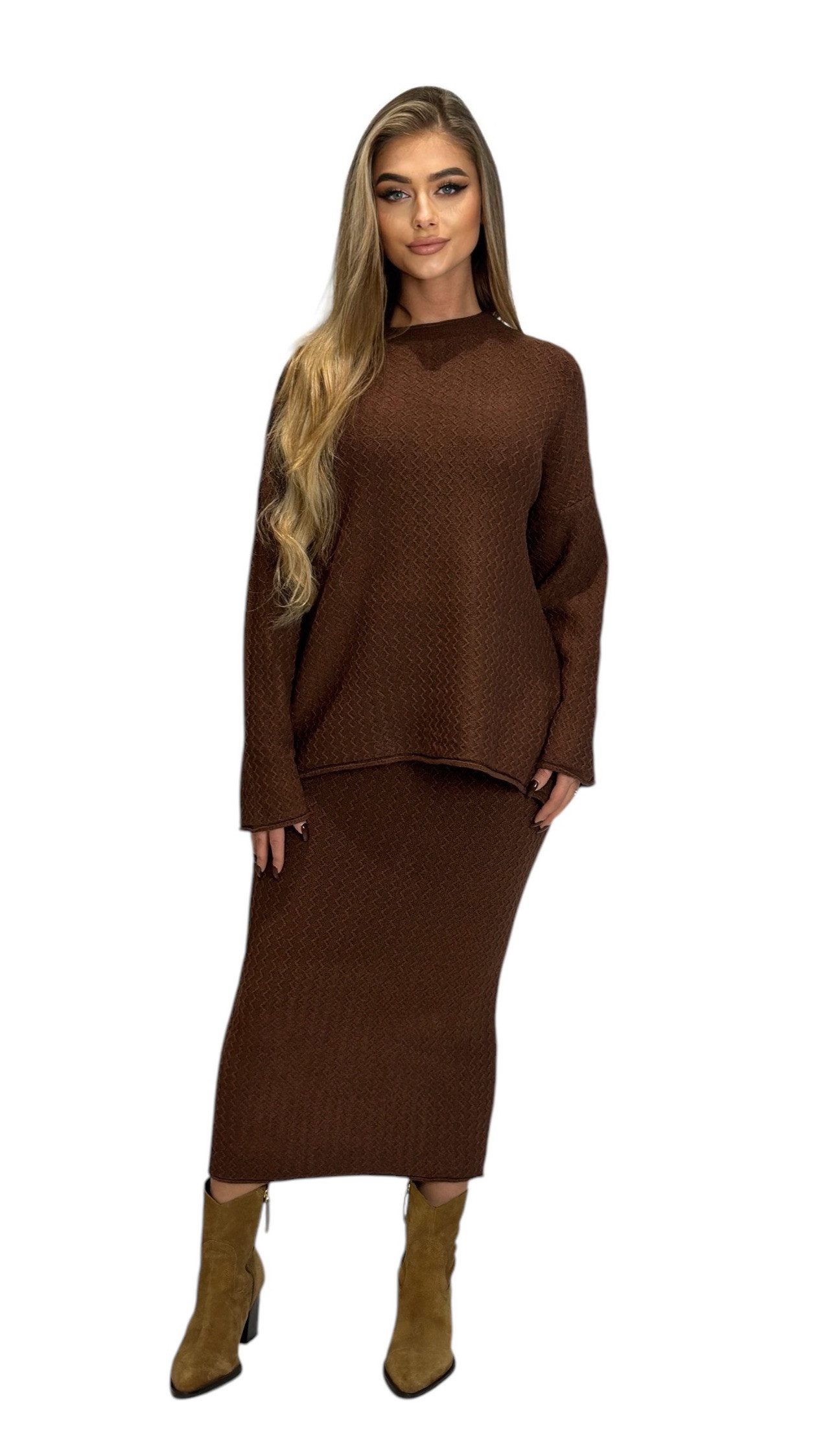 Mississhop Strickkleid Strickset Strickanzug Rock Pullover günstig online kaufen