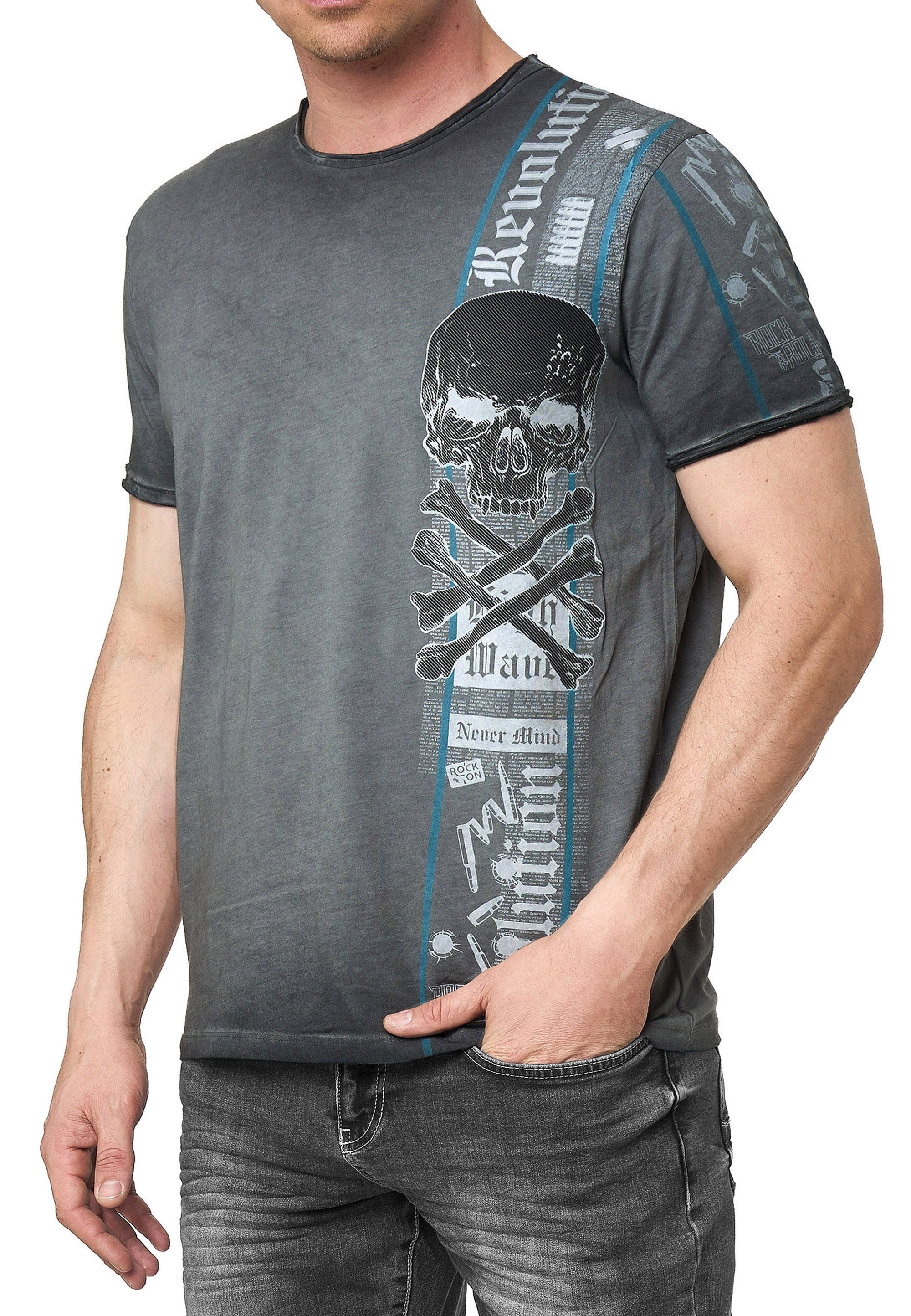 R-NEAL T-Shirt T-Shirt Verwaschen Regular Printed Oil Washed Roundneck S M L XL XXL