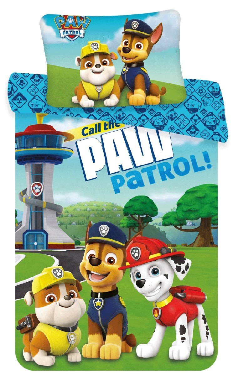 Kinderbettwäsche Paw Patrol Kinderbettwäsche Set Rubble Chase Marshall Rubble, Bettdecke 100 x 135 cm, Kopfkissen 40 x 60 cm, PAW PATROL, Renforcé, 2 teilig, mit Reißverschluss