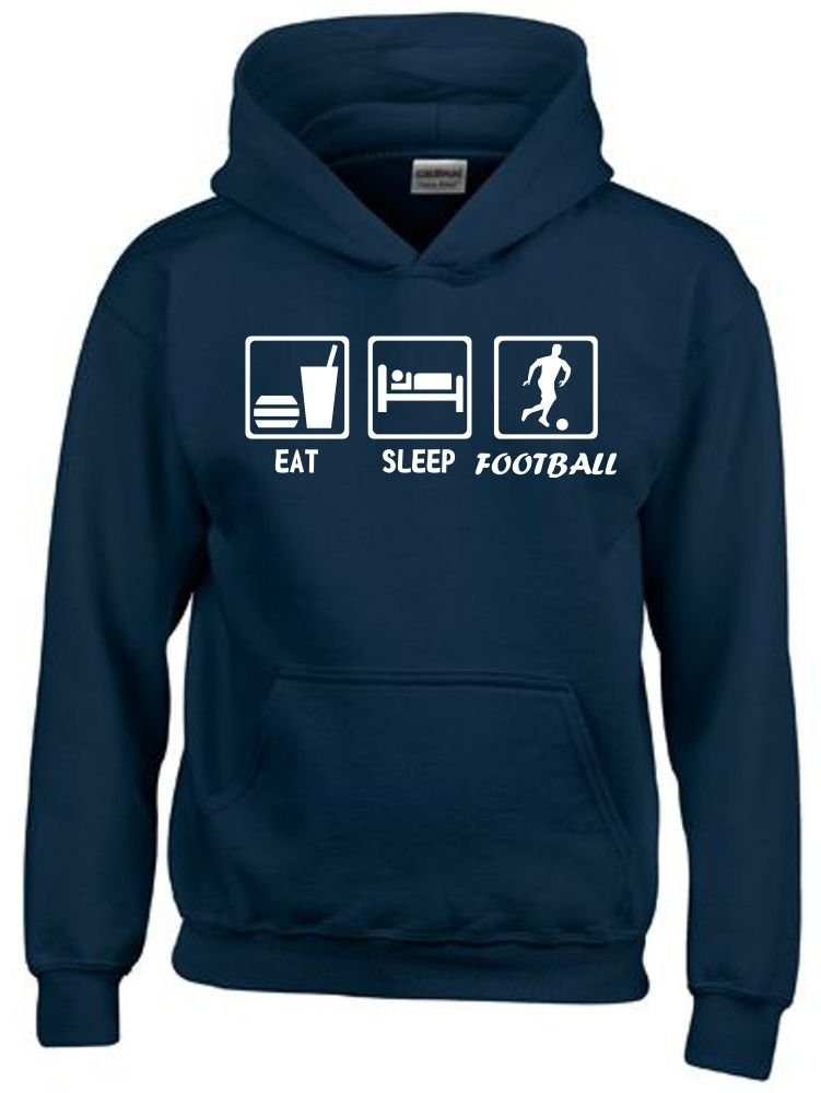 coole-fun-t-shirts Hoodie EAT Sleep Fussball Kinder Sweatshirt mit Kapuze Hoodie 128-164 cm Mit Kanguruhtasche, Kapuze