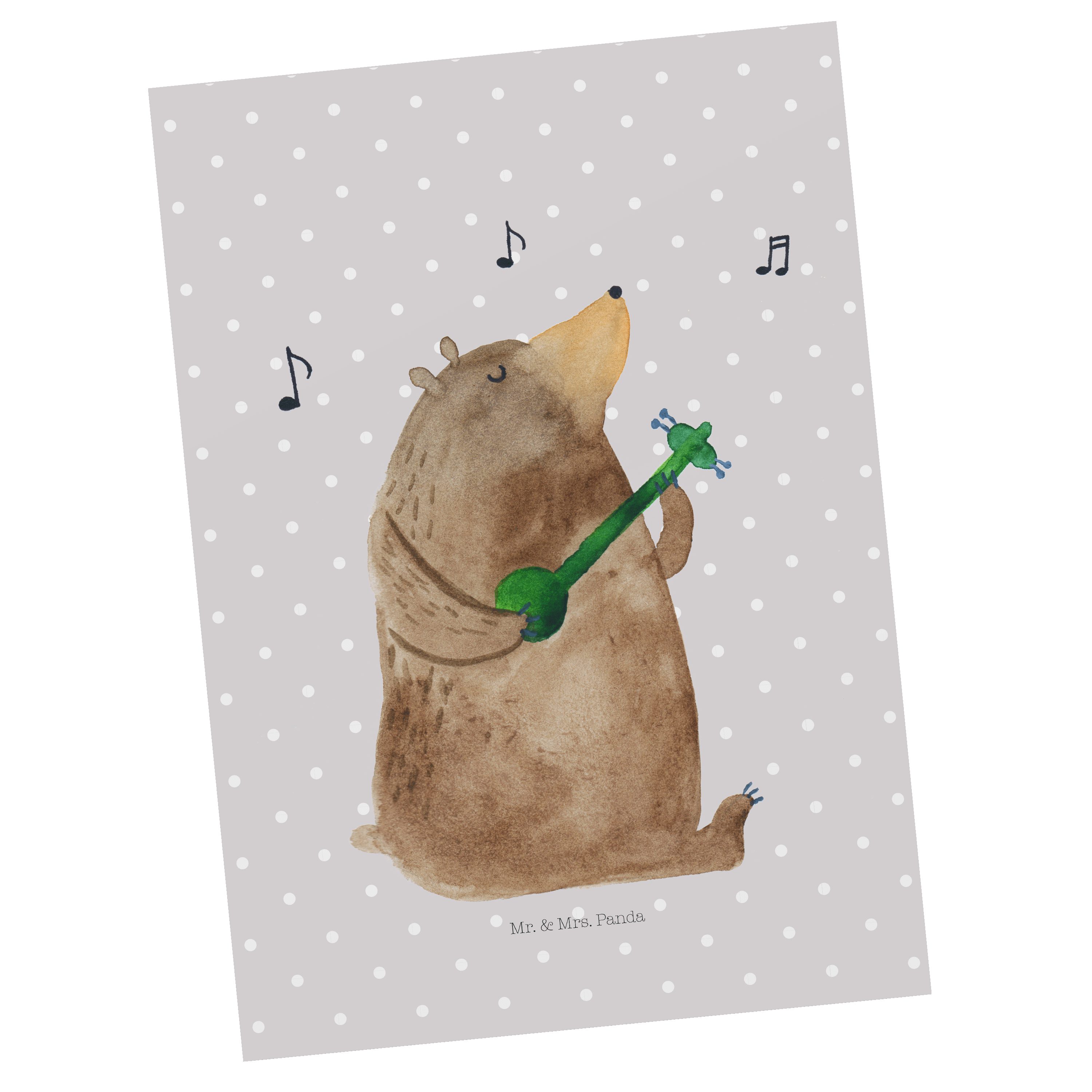 Grau Geburtstagsk Panda - Gitarre Mrs. - Pastell Karte, Postkarte Bär Geschenk, & Einladung, Mr.