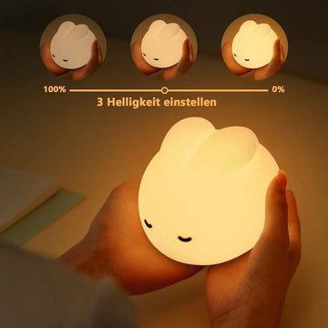 BlingBin LED Nachtlicht Kinder Nachtlicht Baby Silikon Stilllicht Kaninchen Touch LED Lampe, Geschenke für Kinderzimmer Mädchen Junge, LED fest integriert, warmes Licht, Dimmbar und Zeitschaltuhr Nachttischlampe