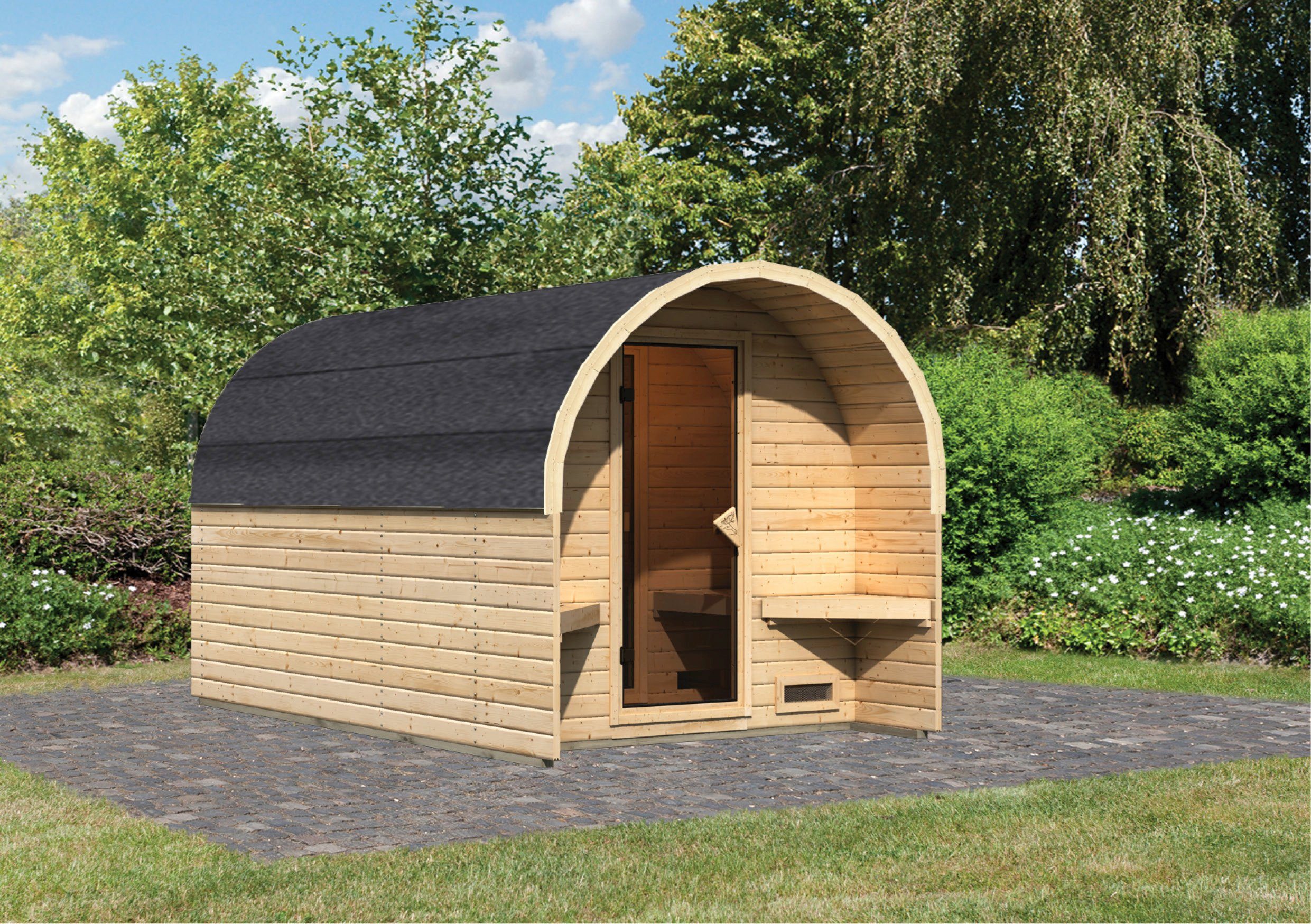 Karibu Fasssauna Fasshaus 3, BxTxH: 219 x 385 x 229 cm, 40 mm, (Set, 1-St) ohne Ofen
