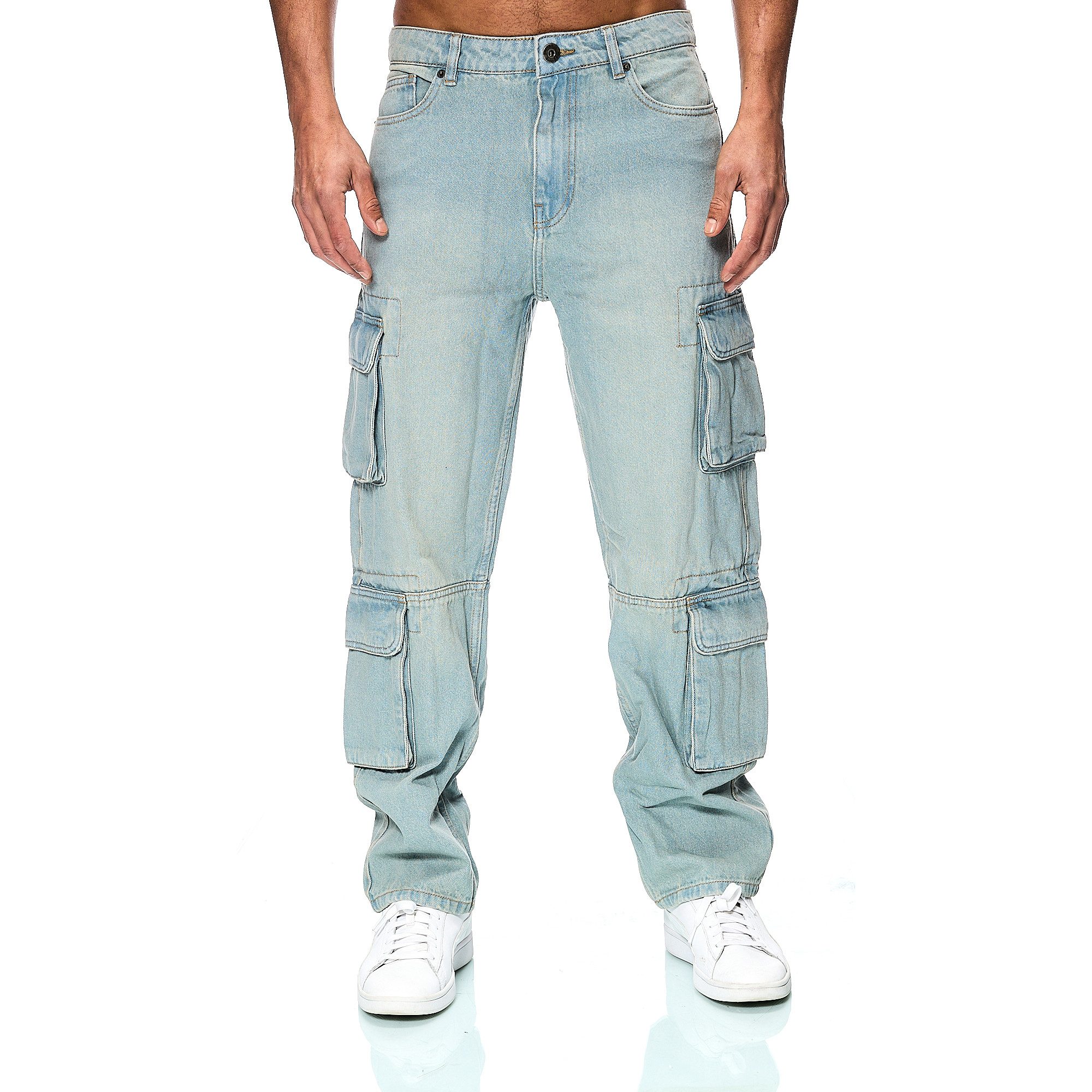 iKENNAS Cargojeans Herren Jeans Cargohose Baggy Loose Hose (7006-2) Blau W3 günstig online kaufen